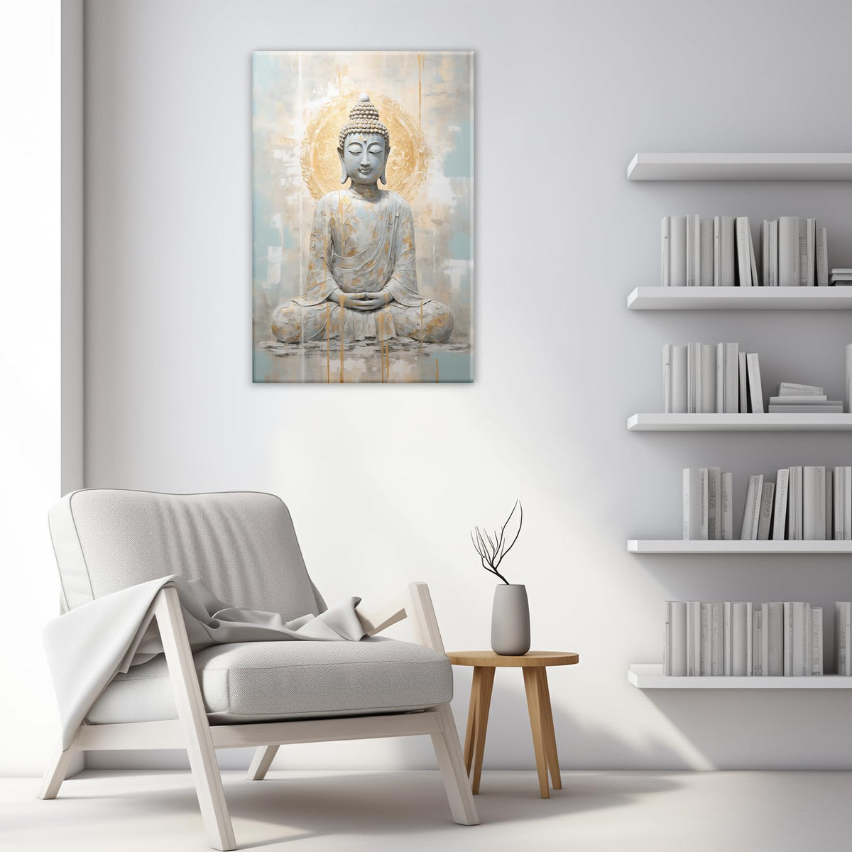 Buddha Canvas Wall Art Zen Picture Wall Decor Watercolor Buddha Statue Painting Modern Meditation Bathroom Living Room Yoga Decor Frame (Buddha-1 / 18L" x 12W")