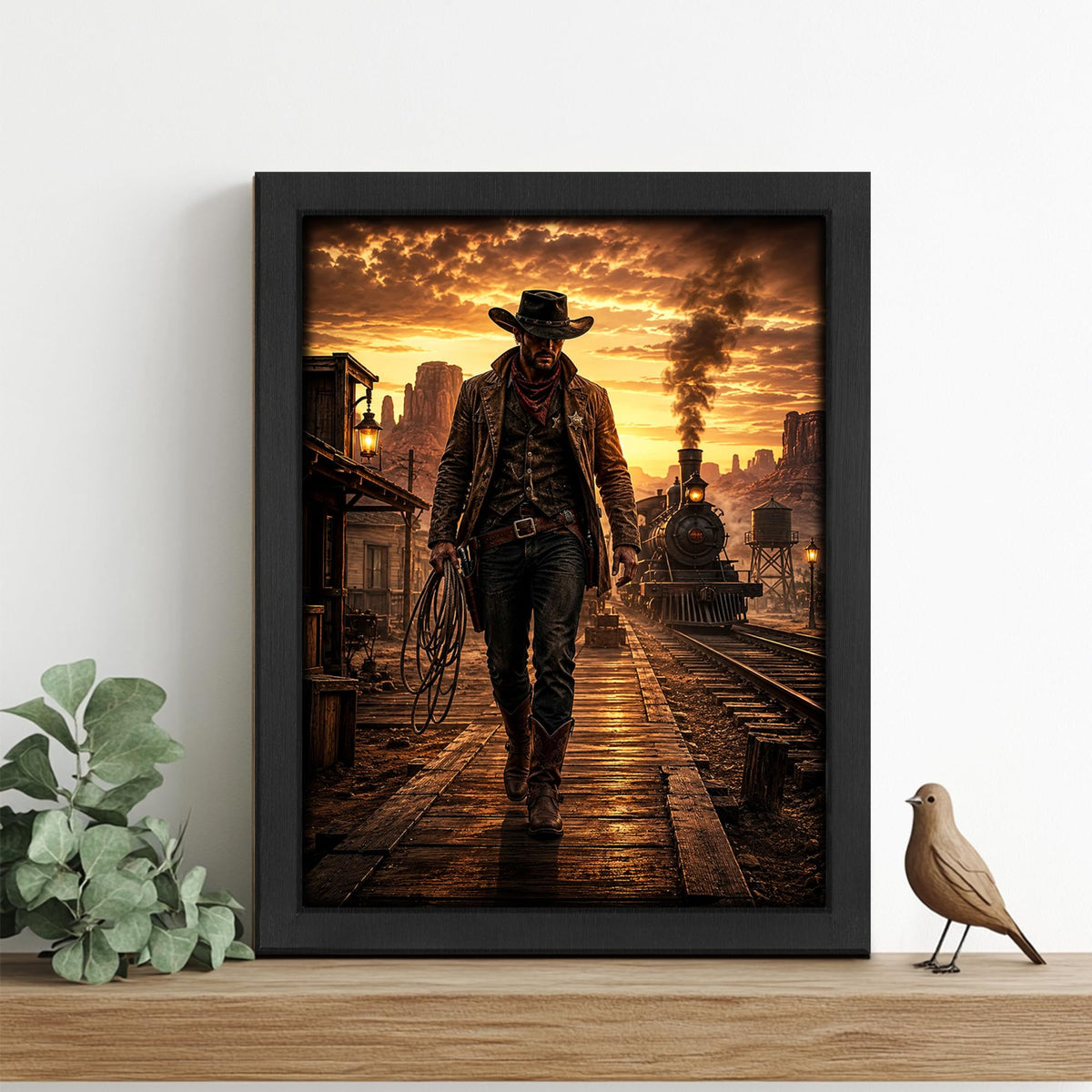 Western Cowboy Decor Wall Art (Wall Art Framed 54 / 16"L x 12"W)