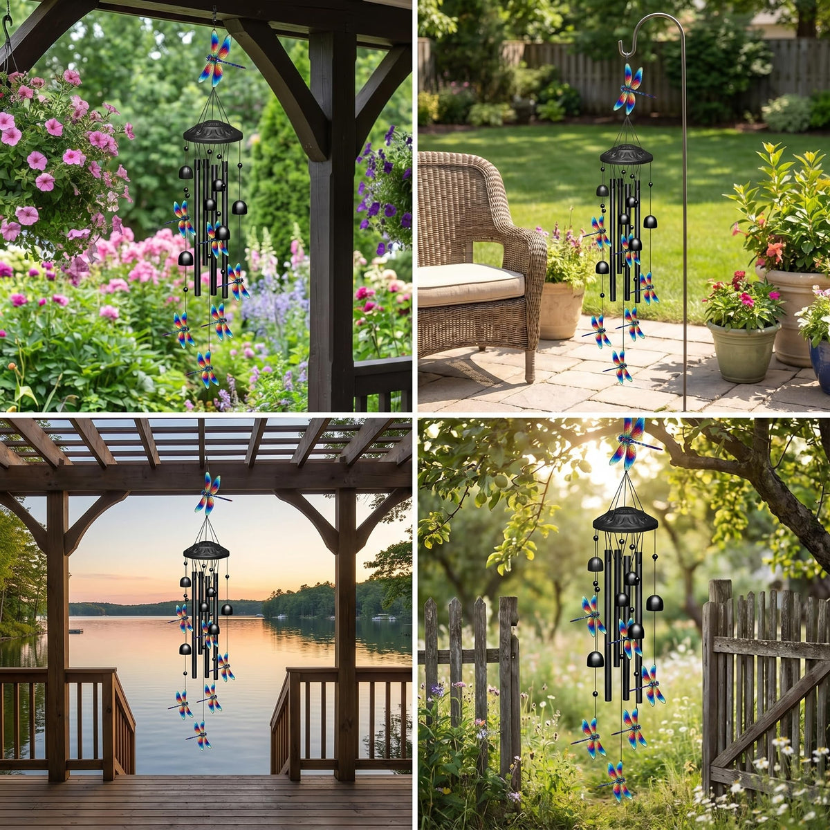 Metal Dragonfly Wind Chimes Hanging Outdoor Garden Yard Decor (Bluered)