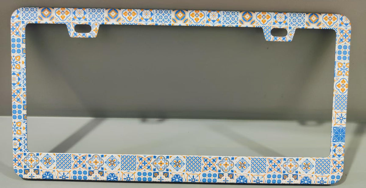 Blue White Mediterranean License Plate Frame Women 2Pc Car Tag (for Blue Vintage Mexican)