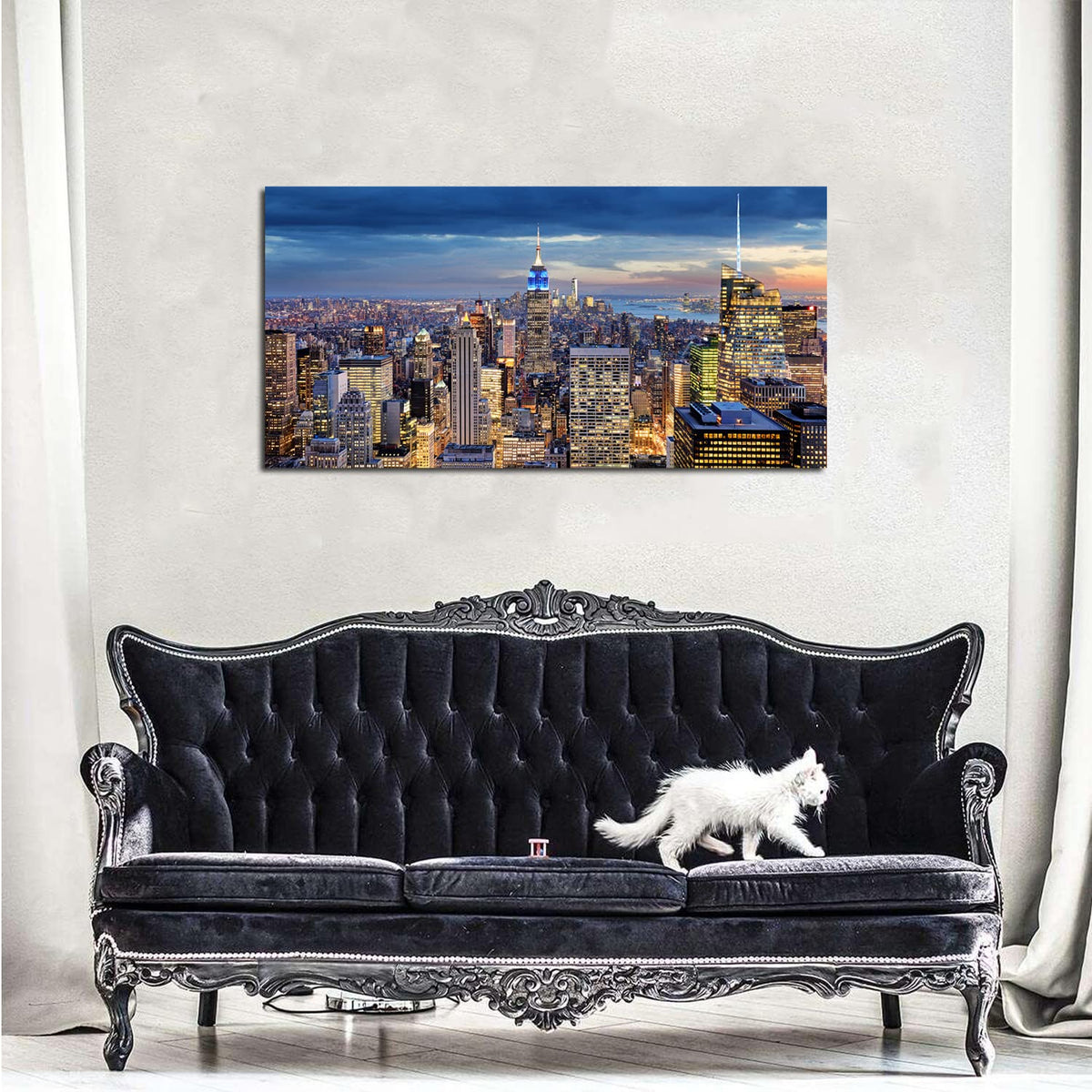 Large New York City Wall Art NYC Skyline Picture Office Wall Decor Modern Manhattan Cityscape Canvas Prints Night City Urban Skyscraper Panoramic Artwork for Bedroom Living Room Home Decoration 24x48" (48"L x 24"W / NewYork)
