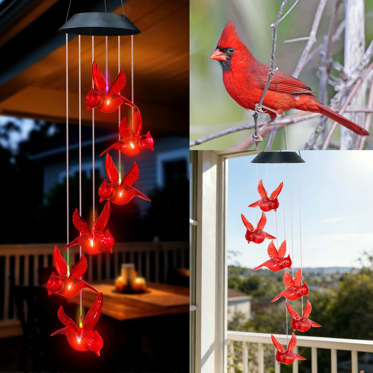 Cardinal Solar Wind Chimes Outdoor Christmas Cardinal Gifts for Women