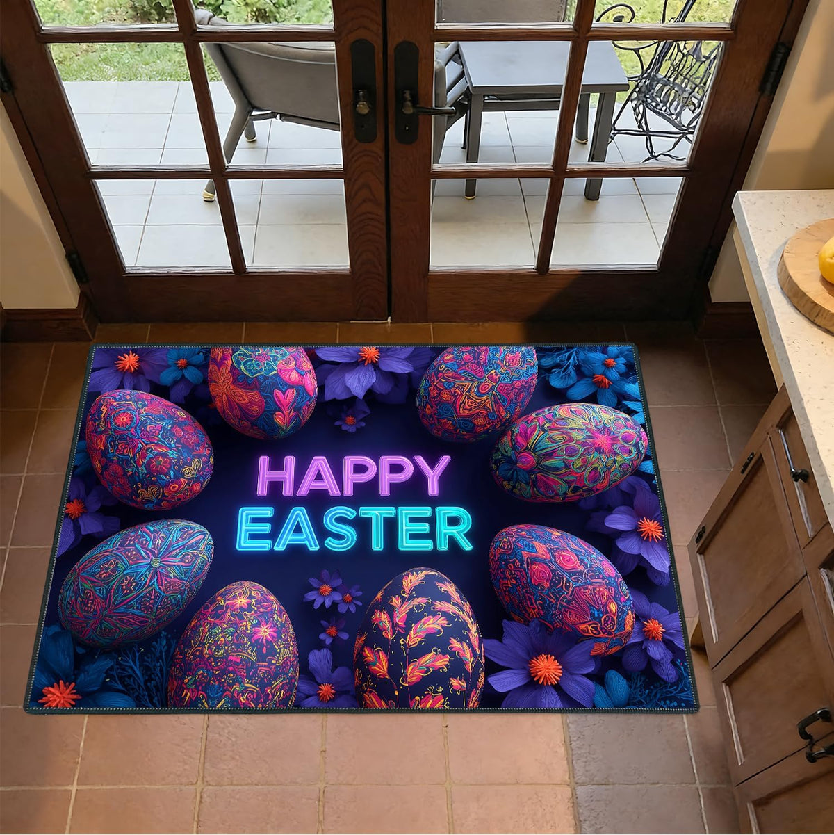 2x3FT Happy Easter Area Rug Neon Eggs Indoor Entryway Rug (#10 / 2' x 3' (Rectangular))