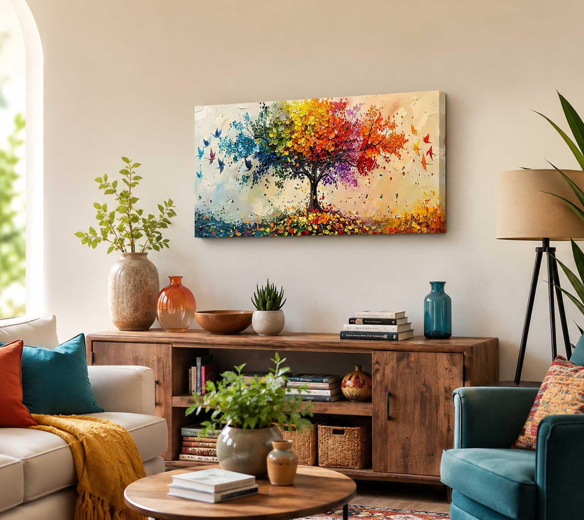 Large Colorful Tree of Life Canvas Wall Art (Colorful Tree / 32"L x 16"W)