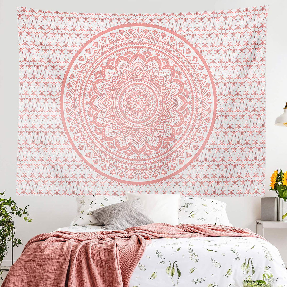 Pink Mandala Tapestry Indian Hippie Bohemian Psychedelic Tapestries Women Wall Hanging for Bedroom Teen Girl (Pink / 59.1"L x 59.1"W)