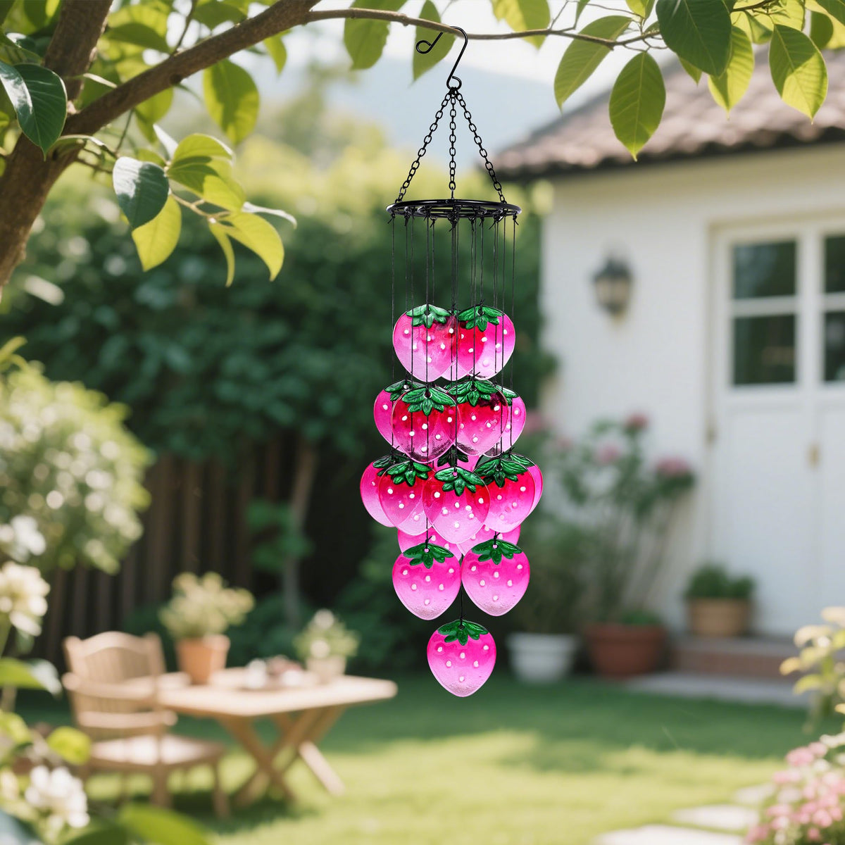 Glass Strawberry Wind Chimes (Pink(strawberry))