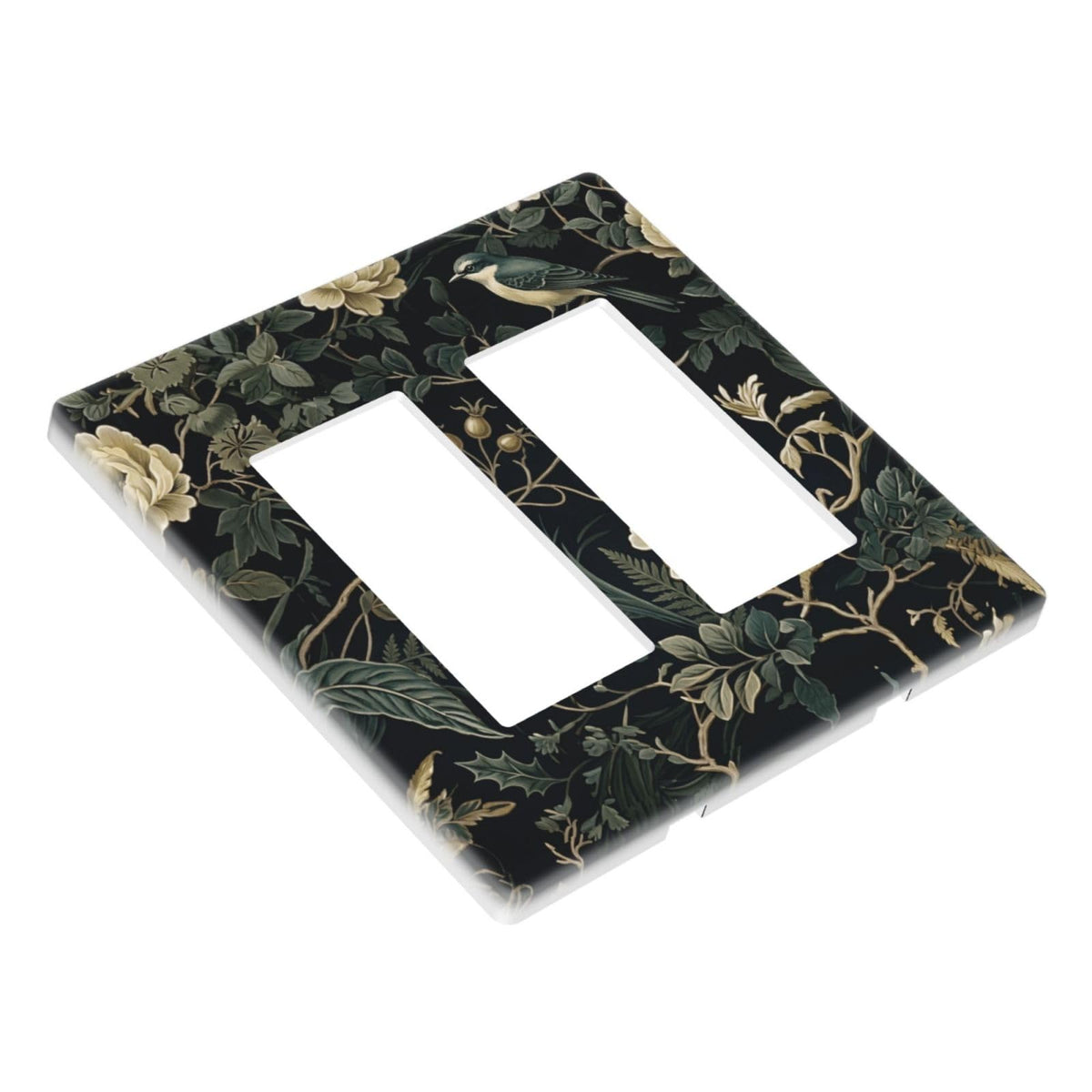 2 Gang Decorator Screwless Wall Plate Standard Size Leaf Light Switch Cover (Spring Black Boho Floral Leaf / 2 Gang Decorator Screwless)