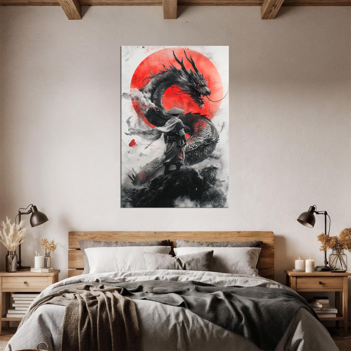 Red Sun Black Dragon Samurai Canvas Wall Art (12"L x 16"W / Samurai8)