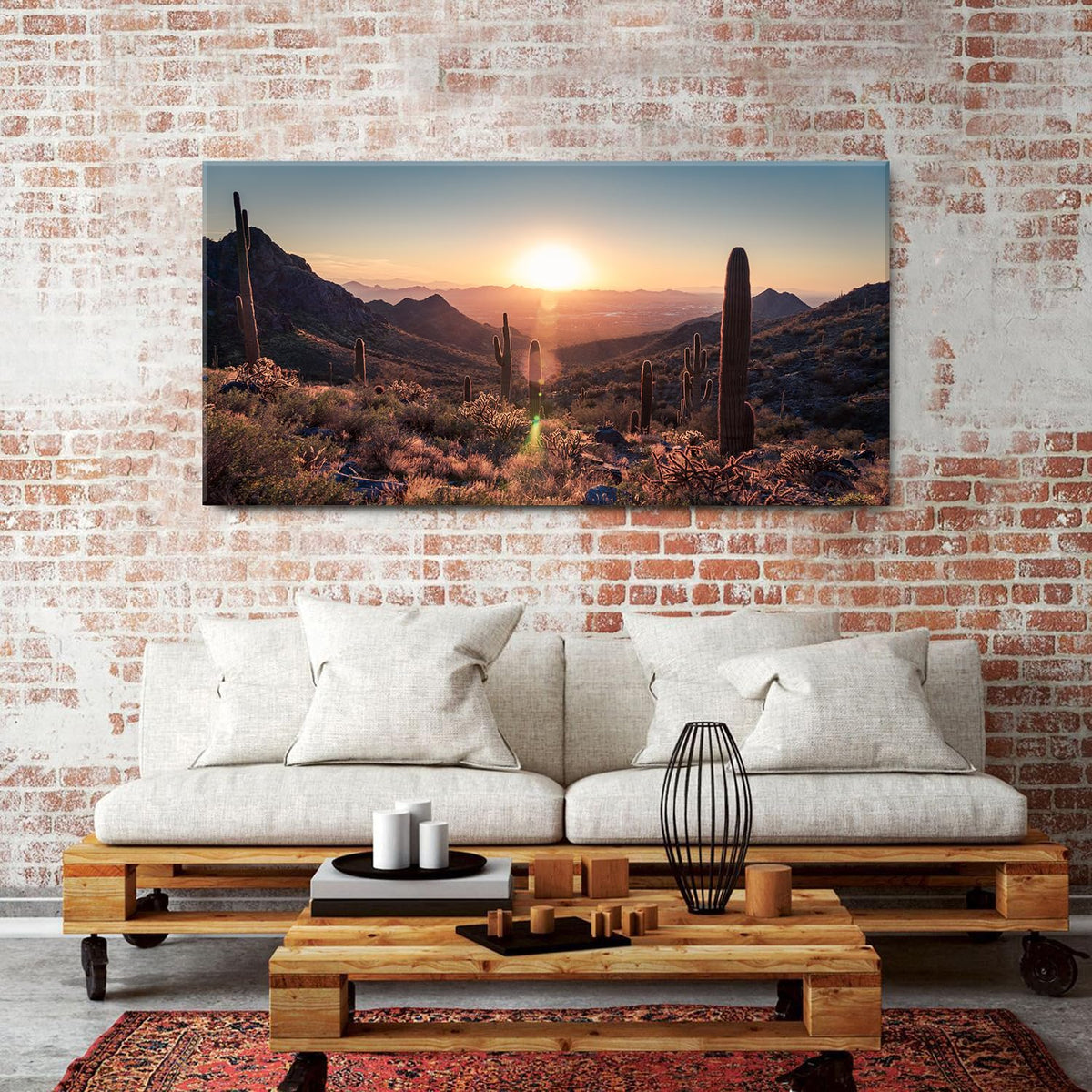 Mountain Wall Art Sunset Cactus Wall Decor Arizona Sonoran Desert Canvas Pictures Saguaro Landscape Photography Prints Western Nature Artwork Living Room Bedroom Office Home Decoration 30 x 60 (60"L x 30"W / Sonoran01)