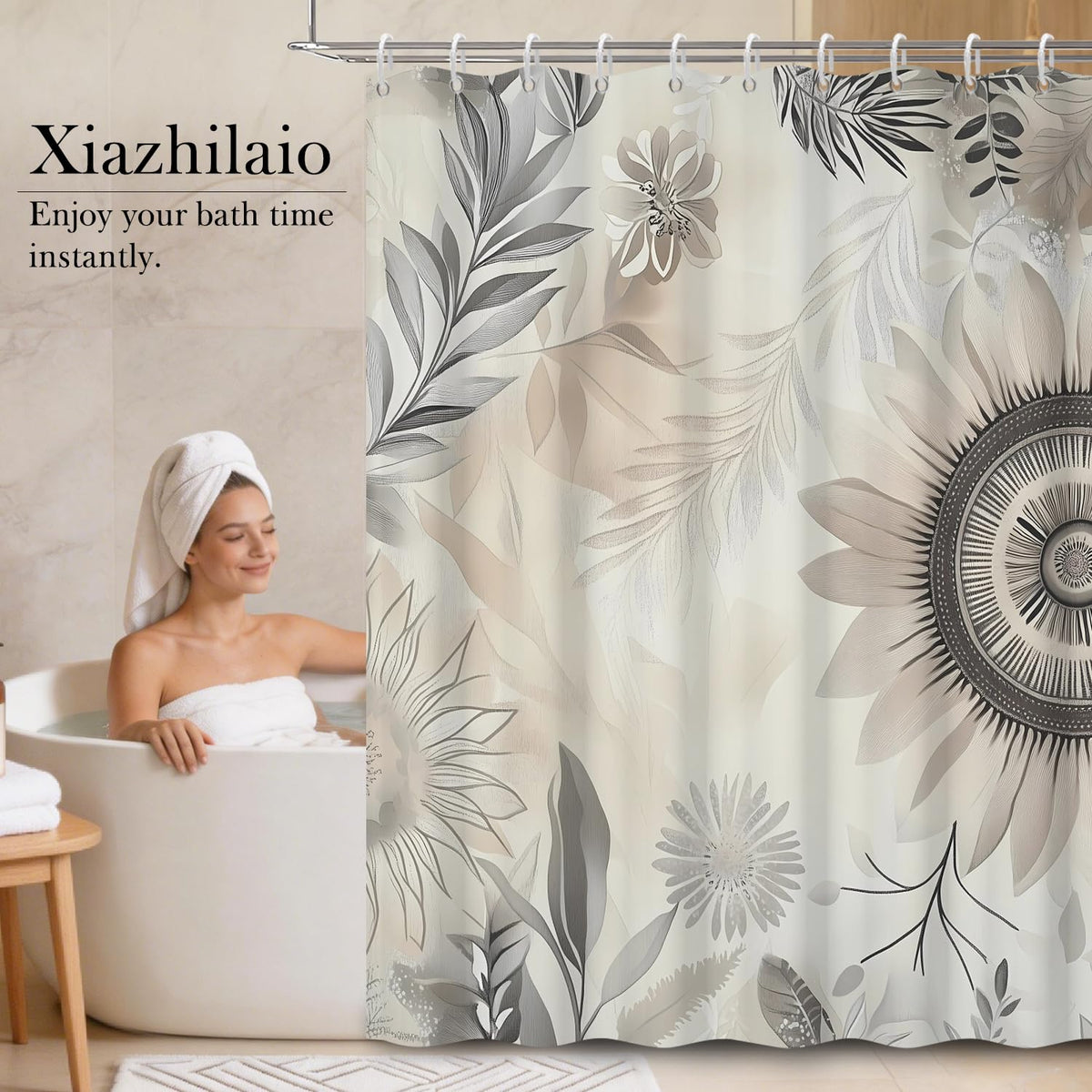 Boho Floral Shower Curtain with Hooks (Boho Flower / 72"W x 72"L (Pack of 1))