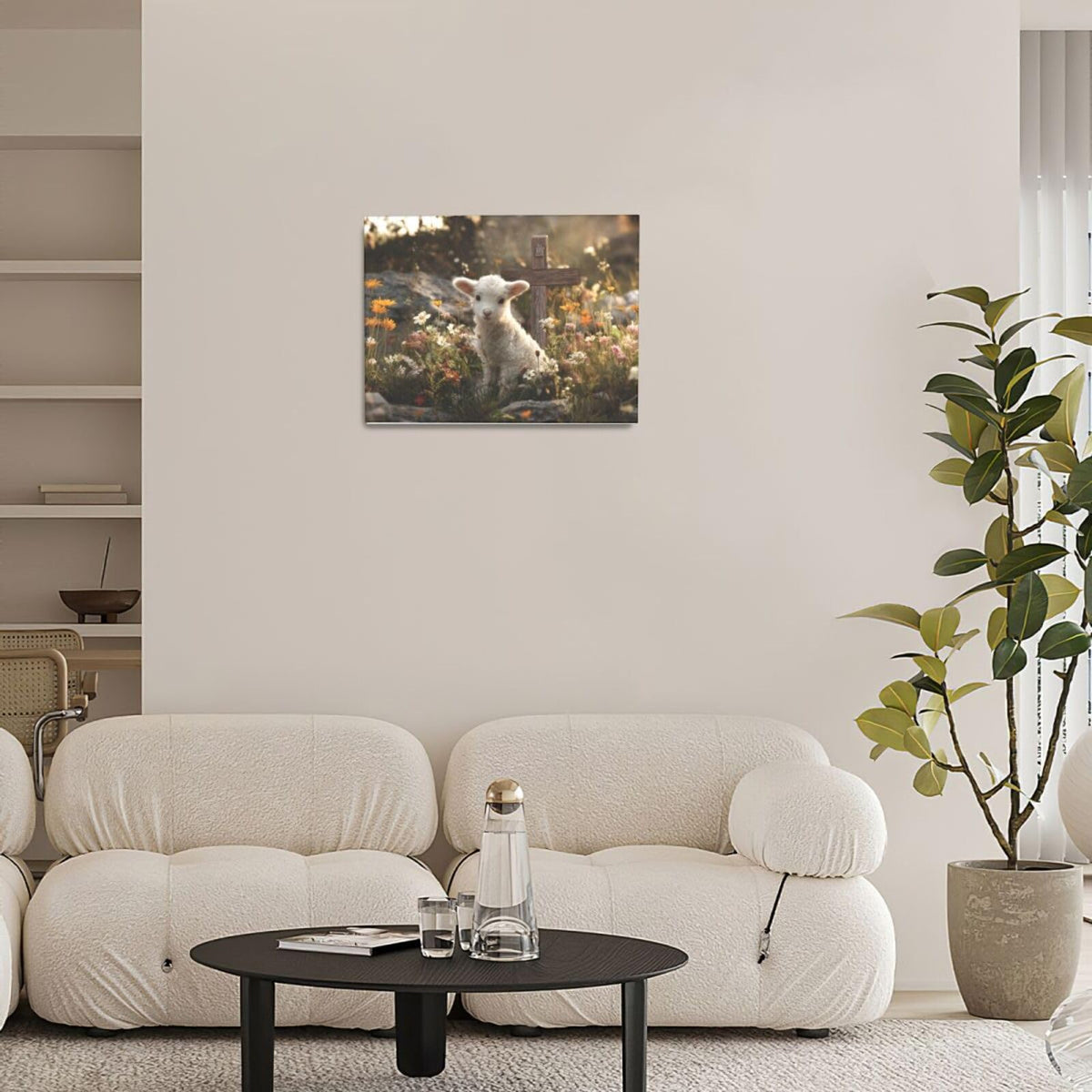 Farmhouse Lamb Wall Art For Kids Christian Cross Canvas Wall Decor Christ Pictures Paintings Prints Religious Bible Artwork Framed Decorations For Church Prayer Room Nursery Bathroom Bedroom Living Room Gifts 16" x 12" (Jesus Lamb / 16"L x 12"W)