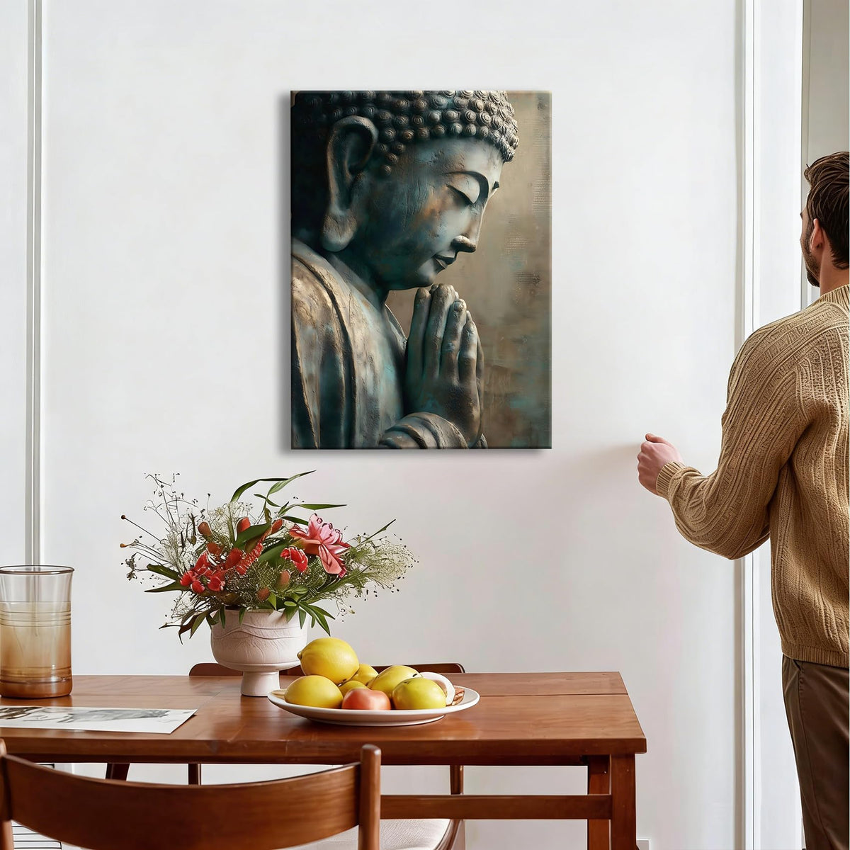 Framed Neutral Tone Buddha Canvas Wall Art (Pictures28 / 24"L x 16"W)