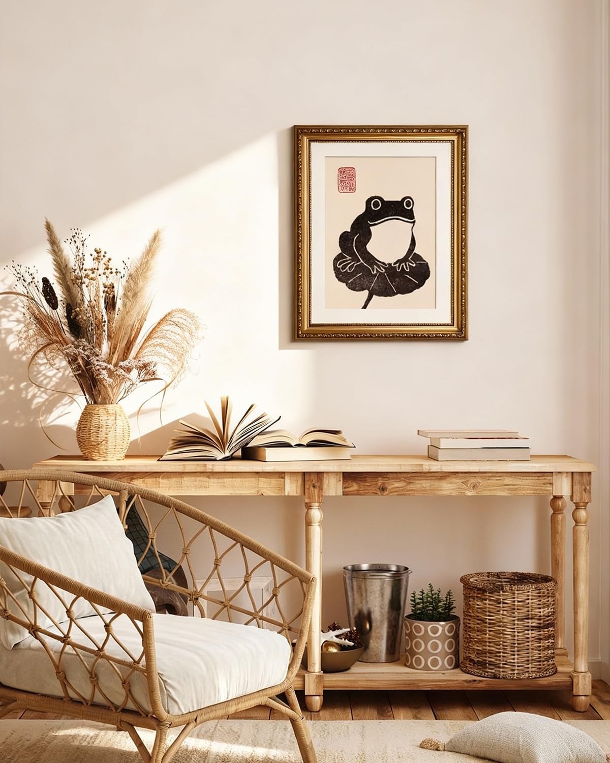 Gold Framed Art (Sitting in the lotus / 16"L x 13"W)