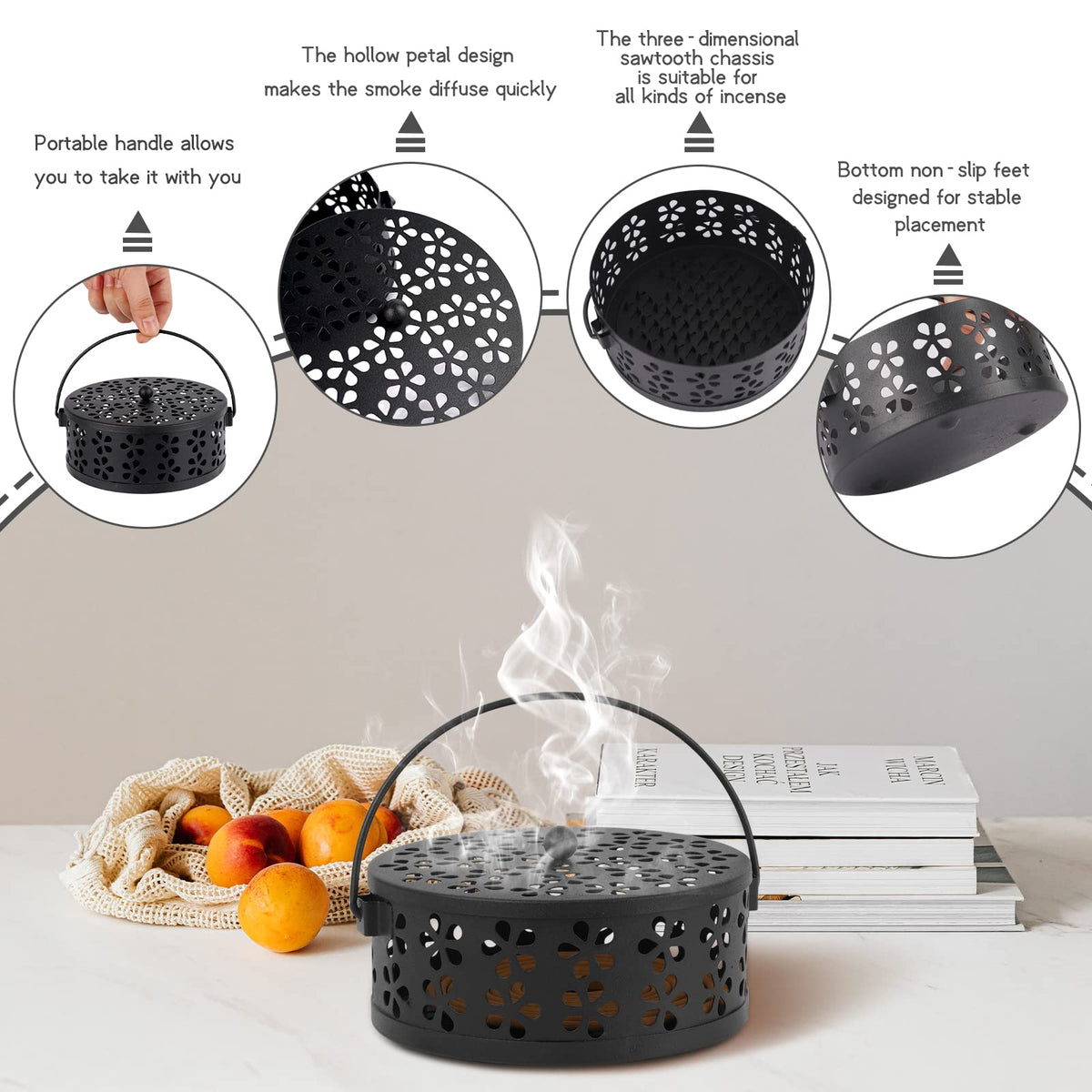 Portable Iron Mosquito Coil Holder with Handle Round (2pack Black)