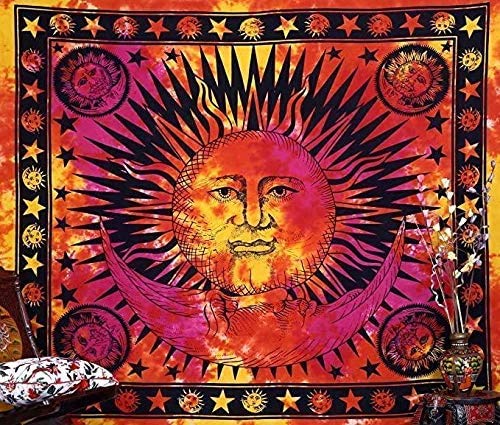 Tie Dye Mandala Tapestry (Red Multi / 85"L x 55"W)