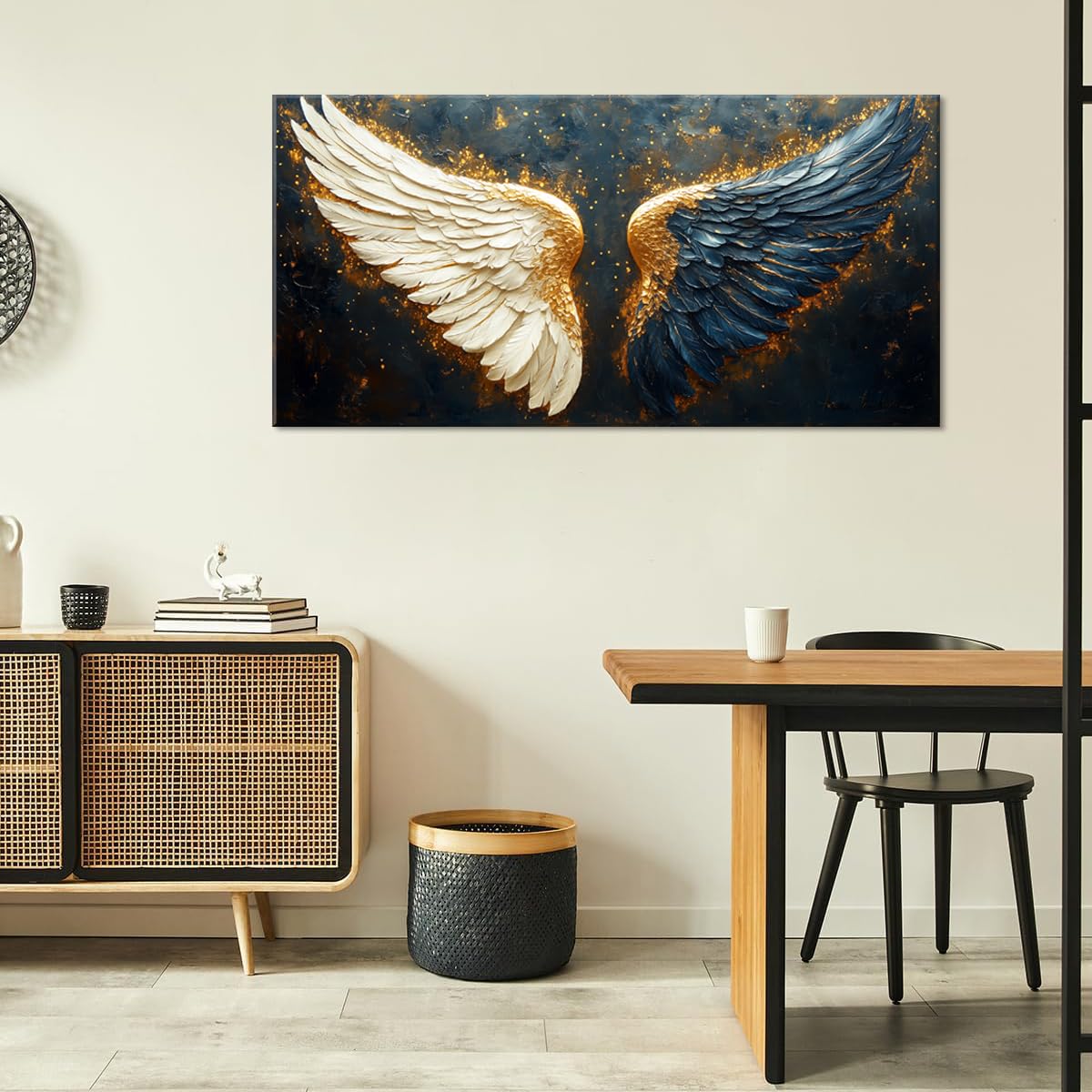 Multicolor Angel Wings Wall Art for Living Room Office Spiritual Symbolism Abstract Expressionism Painting Prints Modern Canvas Artwork Dining Bedroom Decor Extra Large (Abstract / White Blue Gold Angel Wings Wall Art / 58L" x 28W")