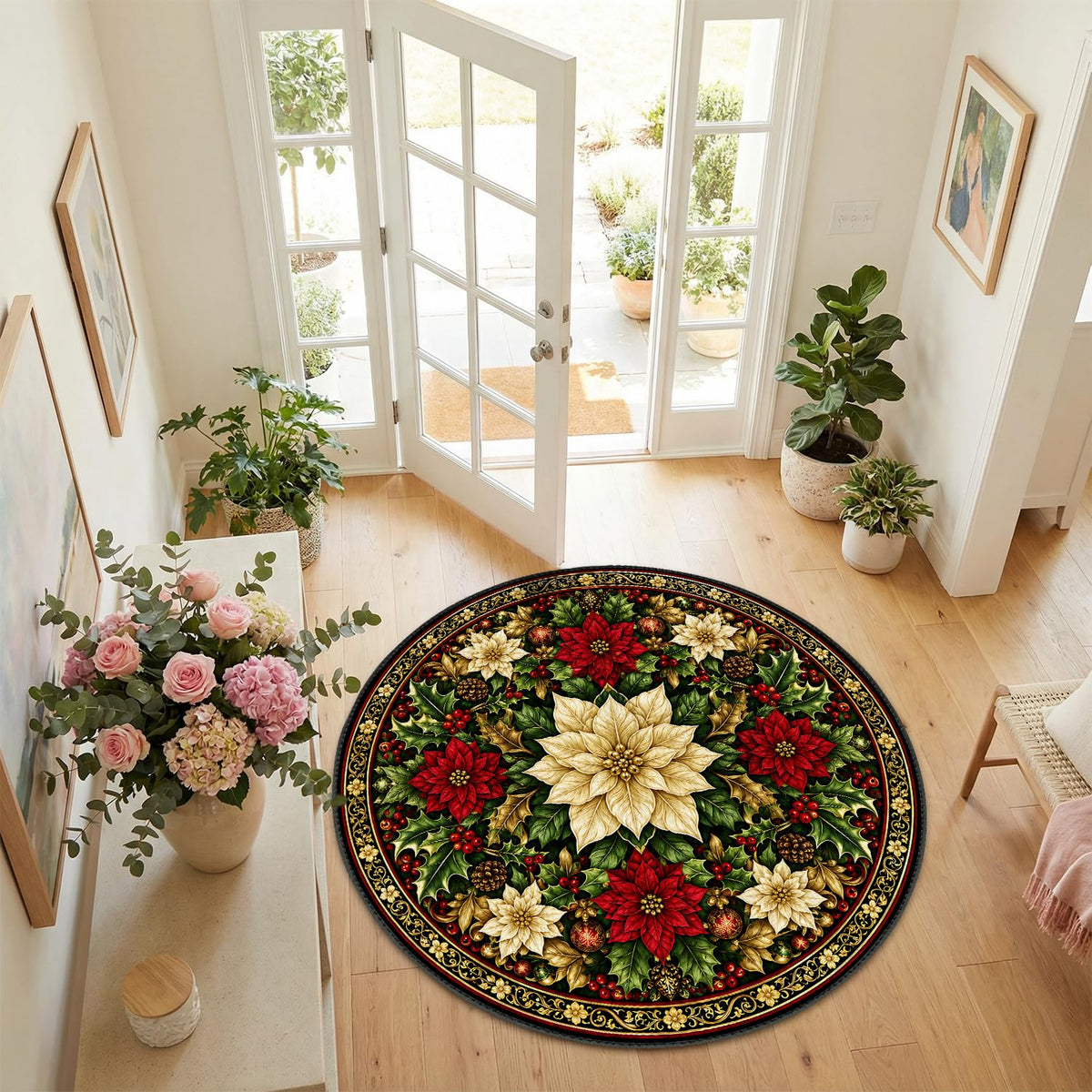Christmas Round Area Rug 4ft (104 / 4' (Round))