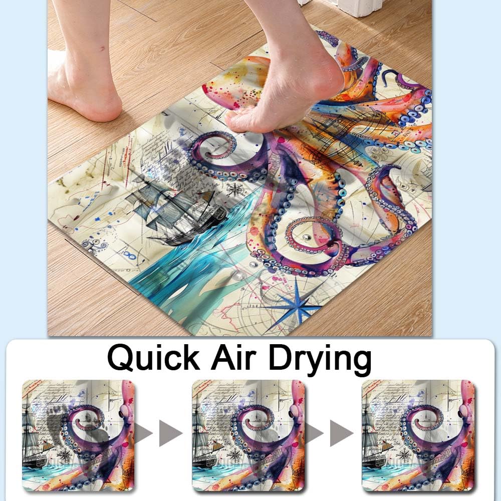 Bath Mat Bathroom Rug (A Colorful Octopus- / 1'8" x 2'8" (Rectangular))