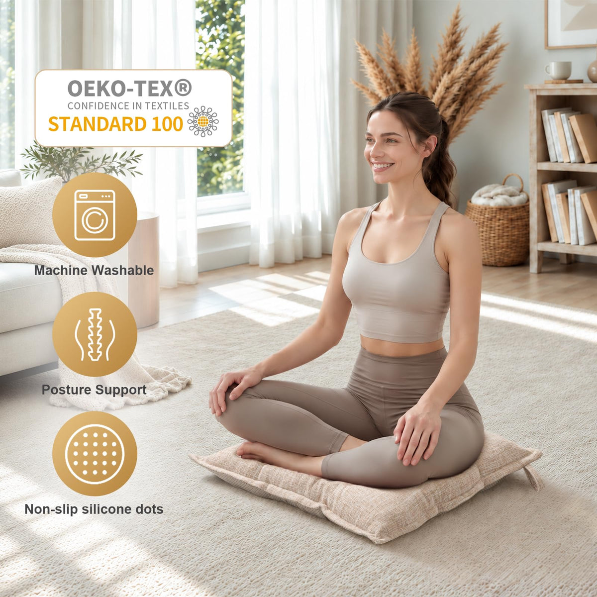 Floor Pillows Large Square 22x22 Inch (Beige)