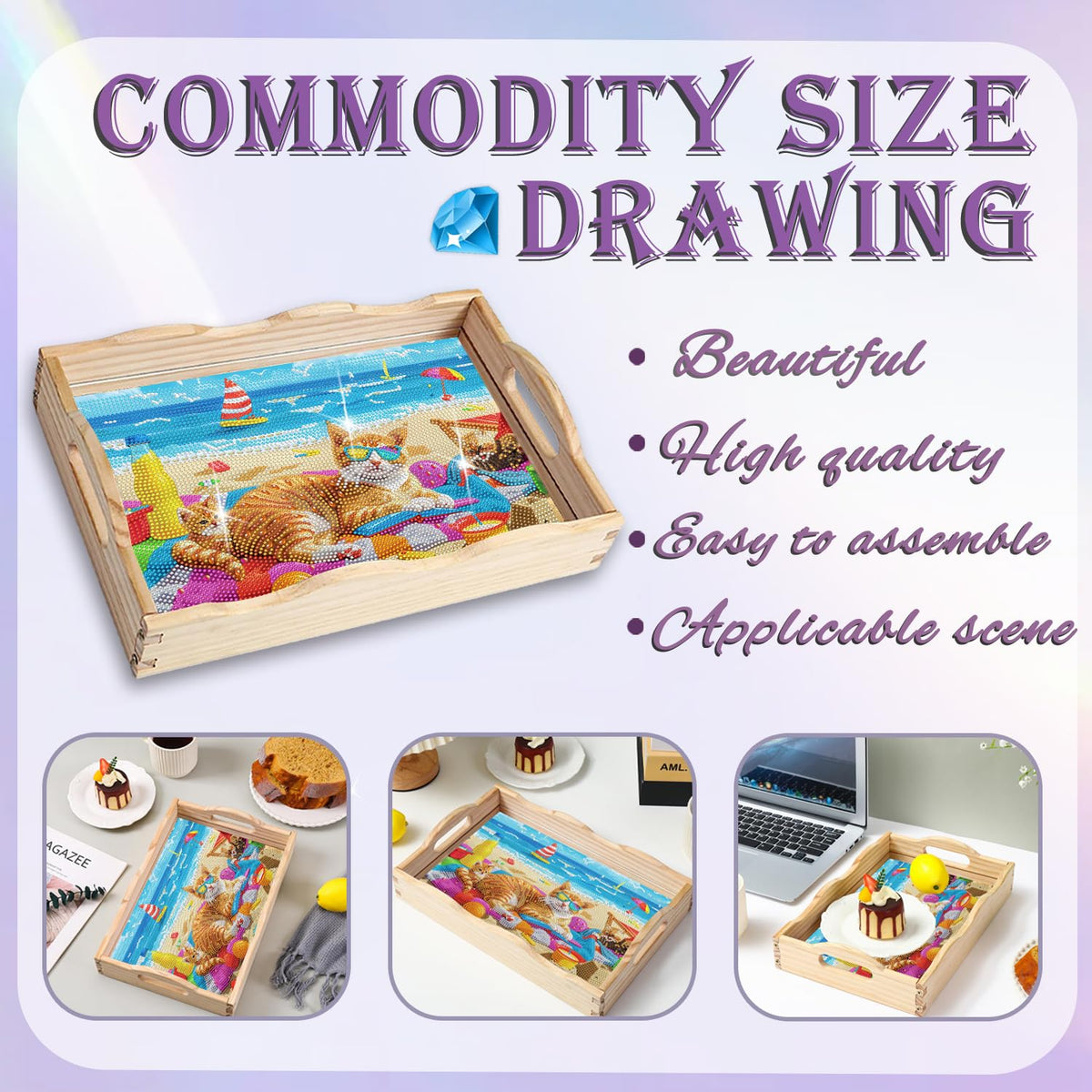 Diamond Art Kits for Adults Wooden Serving Trays with Handles (Cat AA)