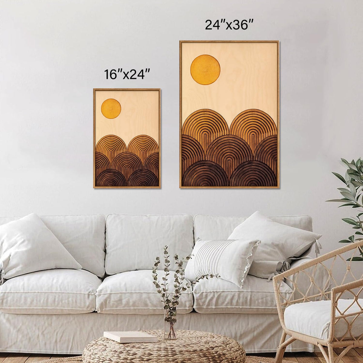 Mid Century Modern Framed Canvas Wall Art Set (Sun and Moon / 36"L x 24"W)