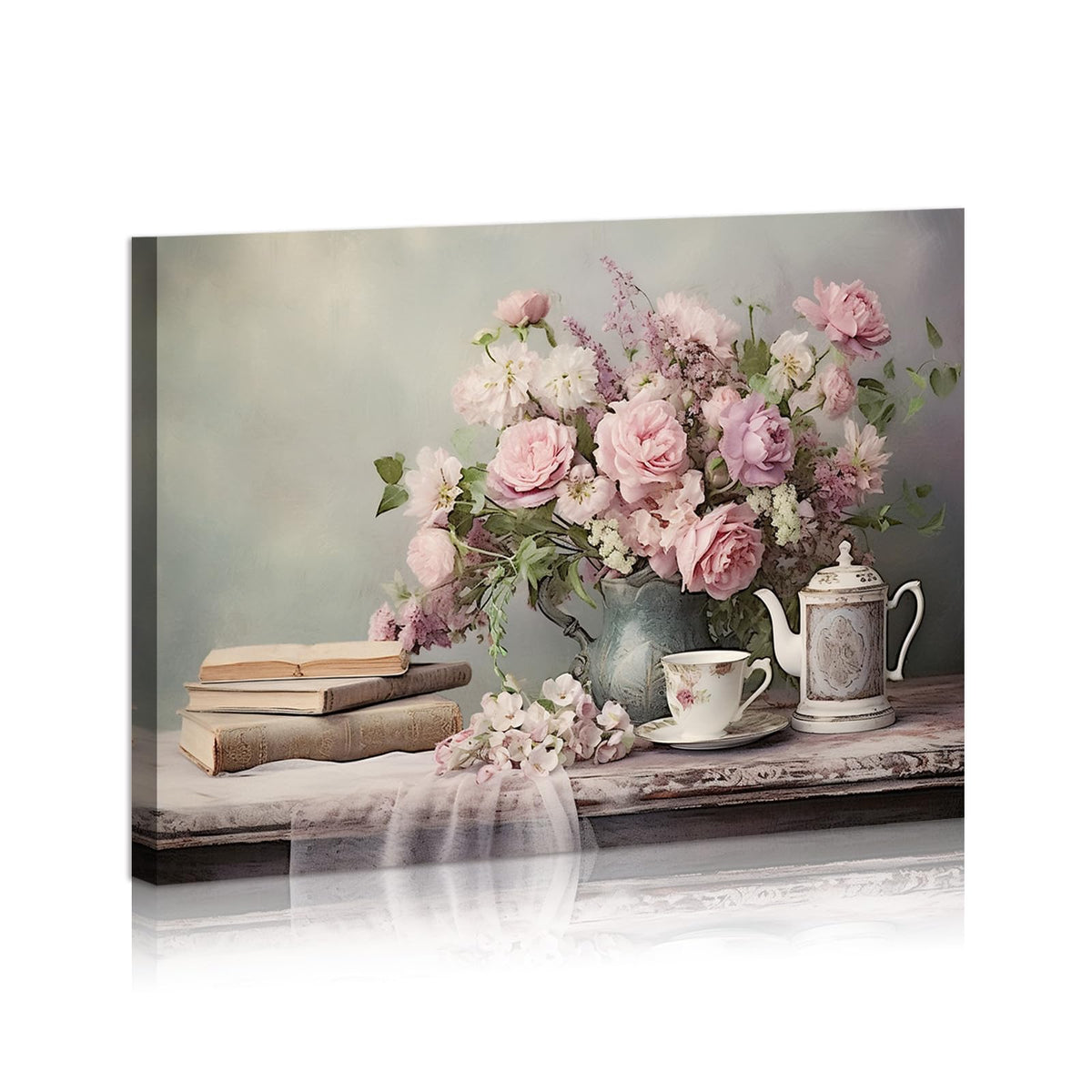Floral Framed Wall Art Aesthetic Valentines Day Gifts Vintage Wall Decor for Bedroom Living Room Office Still Life Paintings Modern Framed Artwork Decor Ready to Hang (24"L x 16"W / Pink)
