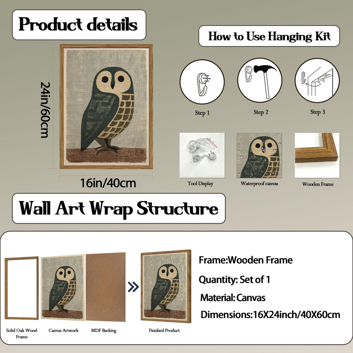 Japanese Owl Wall Art (Animal-O / 24"L x 16"W)