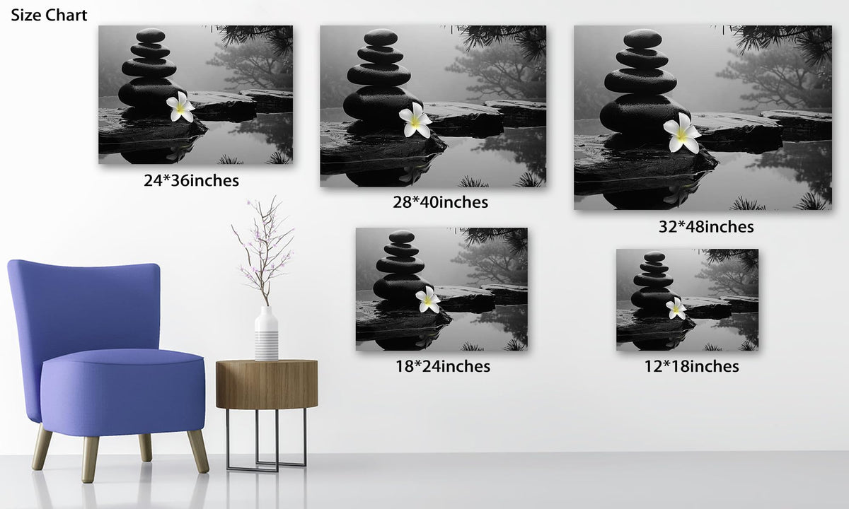 Zen Wall Art Zen Black Stone Canvas Art Prints for Meditation Room Decor (Zen Stones Canvas Frame-08 / 24"L x 18"W)