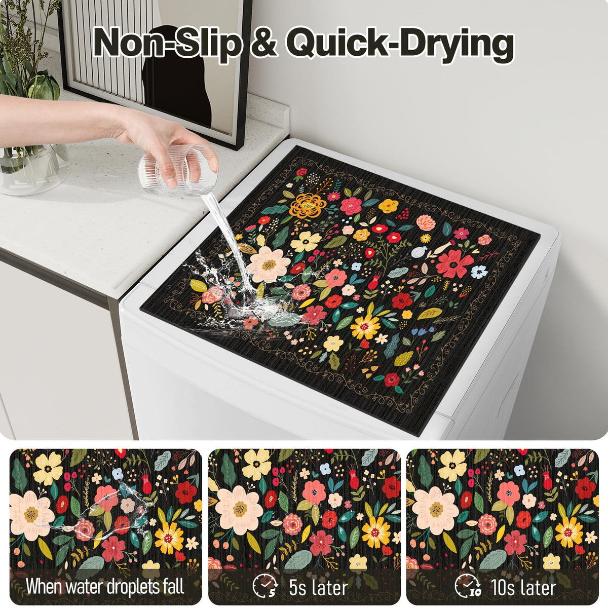 Dryer Top Protector Mat (black boho flower)