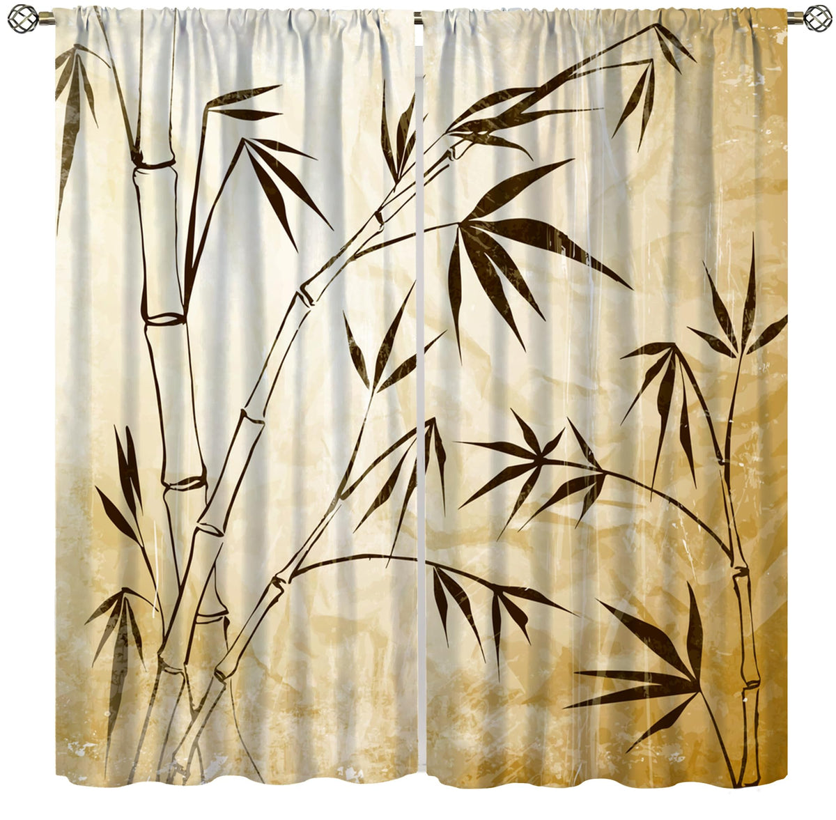 Vintage Bamboo Blackout Curtains for Kitchen Asian Japanese Rural Old Zen Bamboo Plant Landscape Window Treatments Print for Boys Girls Bedroom Living Room 42x63in (21"W x 63"L (Pack of 2) / Zen-14)
