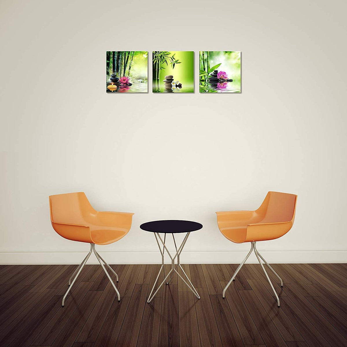 3 Panels Zen Art Spa Decor Green Bamboo Decor Pink Waterlily and Frangipani Pictures Spa Pictures Zen Canvas Painting Prints Art Bamboo & Flowers Pictures for Home Decoration Ready to Hang (14x14inchx3 / Colorful Flower Spa Stone)