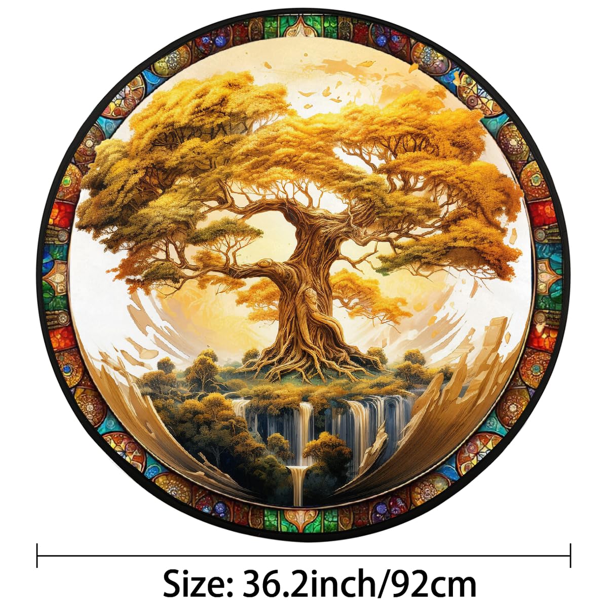 3 Ft Tree Golden Round Rug Circle Area Rugs Circular Door Mat for Indoor (Color38 / 3' (Round))