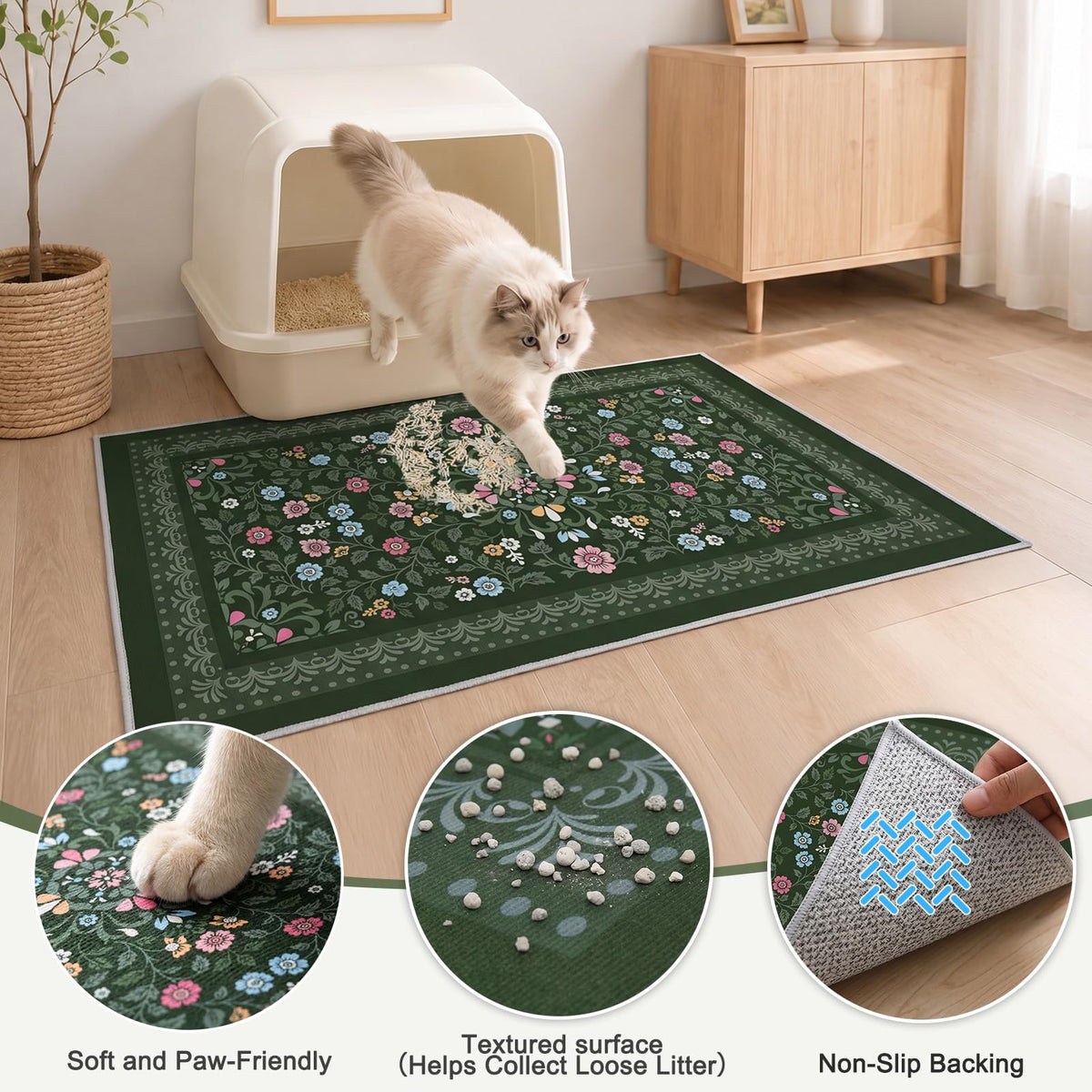 Cat Litter Mat (Dark Green / L(33x22in))