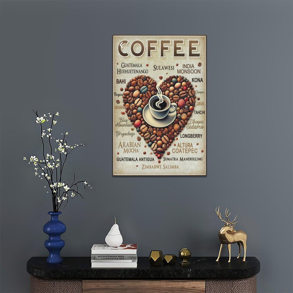 Coffee Wall Art Cafe Pictures Wall Decor Latte Drink Canvas Painting Home Modern Artwork Decorations Framed for Coffee Bar Kitchen Living Room Bedroom Office 16 x 24 inch (24L" x 16W" / Coffee)