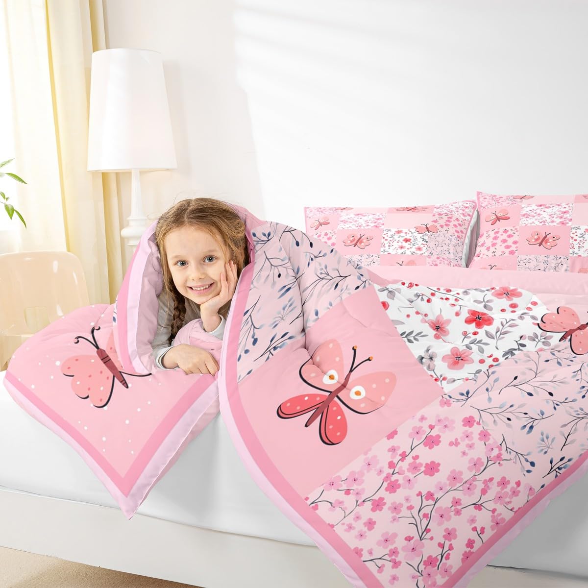 Girls Pink Comforter Set Twin Size 3 Pcs for Kids Boys Girls (Multi 821 / Twin)