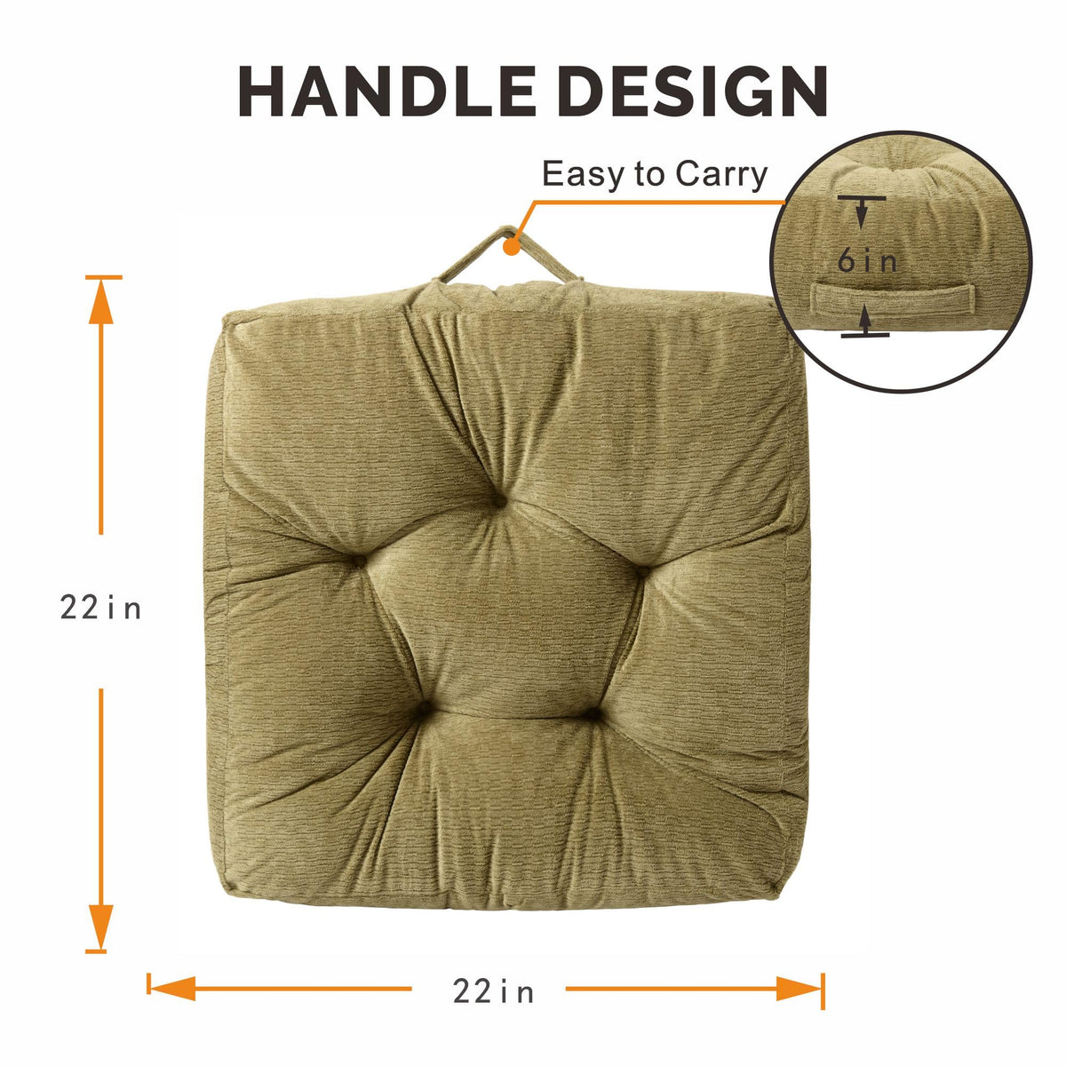 Floor Pillow Cushion for Adults Sitting (22 x 22 x 6 inches / Square Light Army Green)