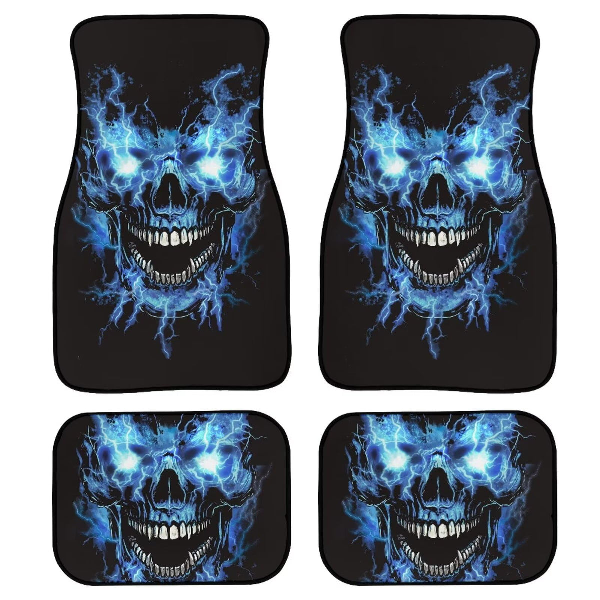 Blue Skull Auto Floor Mat Protector Universal Skull Car Floor Mats 4 Piece Non Slip Rubber Car Rugs Carpet Mats Full Set Washable Skulls Automotive Accessories (Blue Skull)