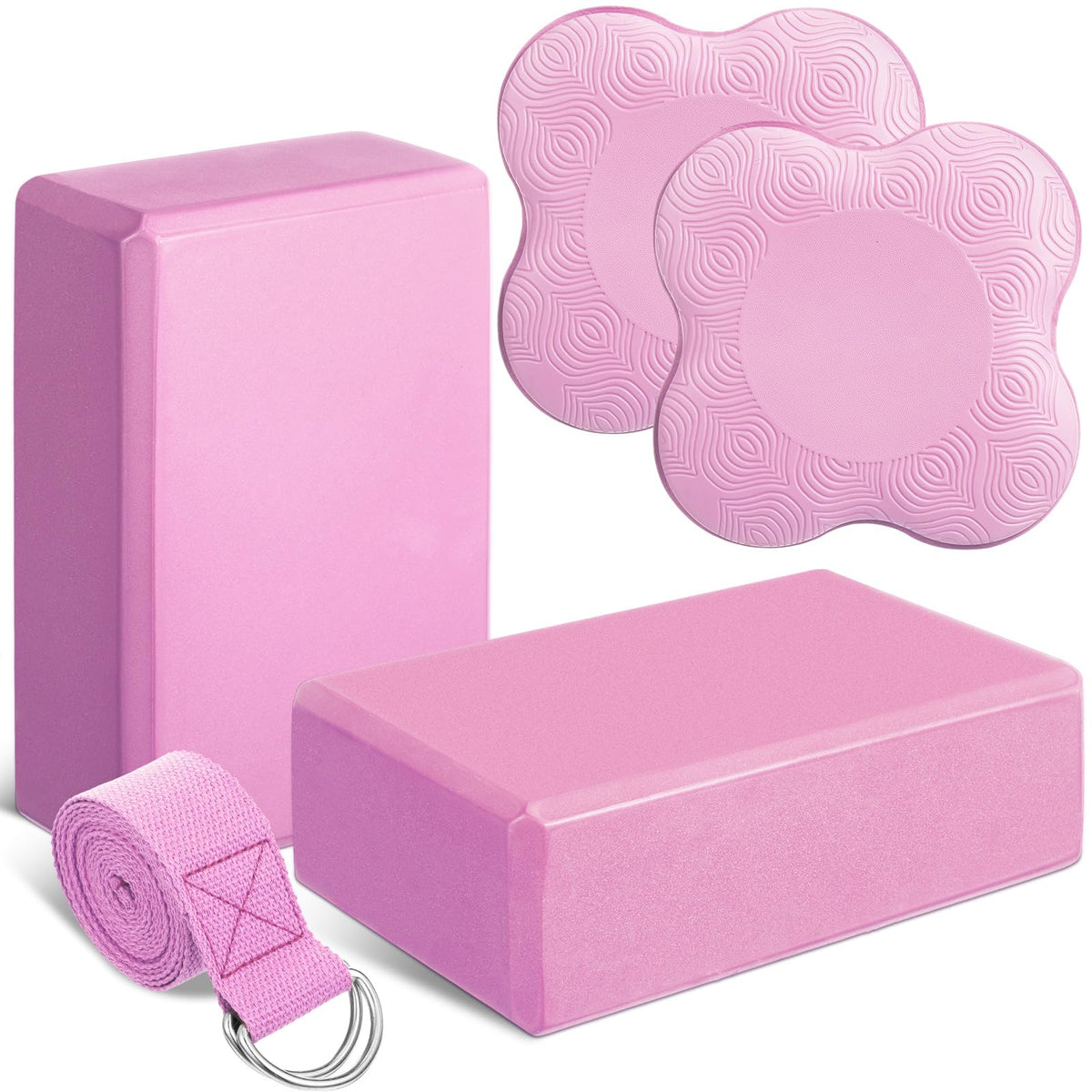5 Pcs Yoga Blocks Knee Pads Strap Set Foam Pilates (Pink)
