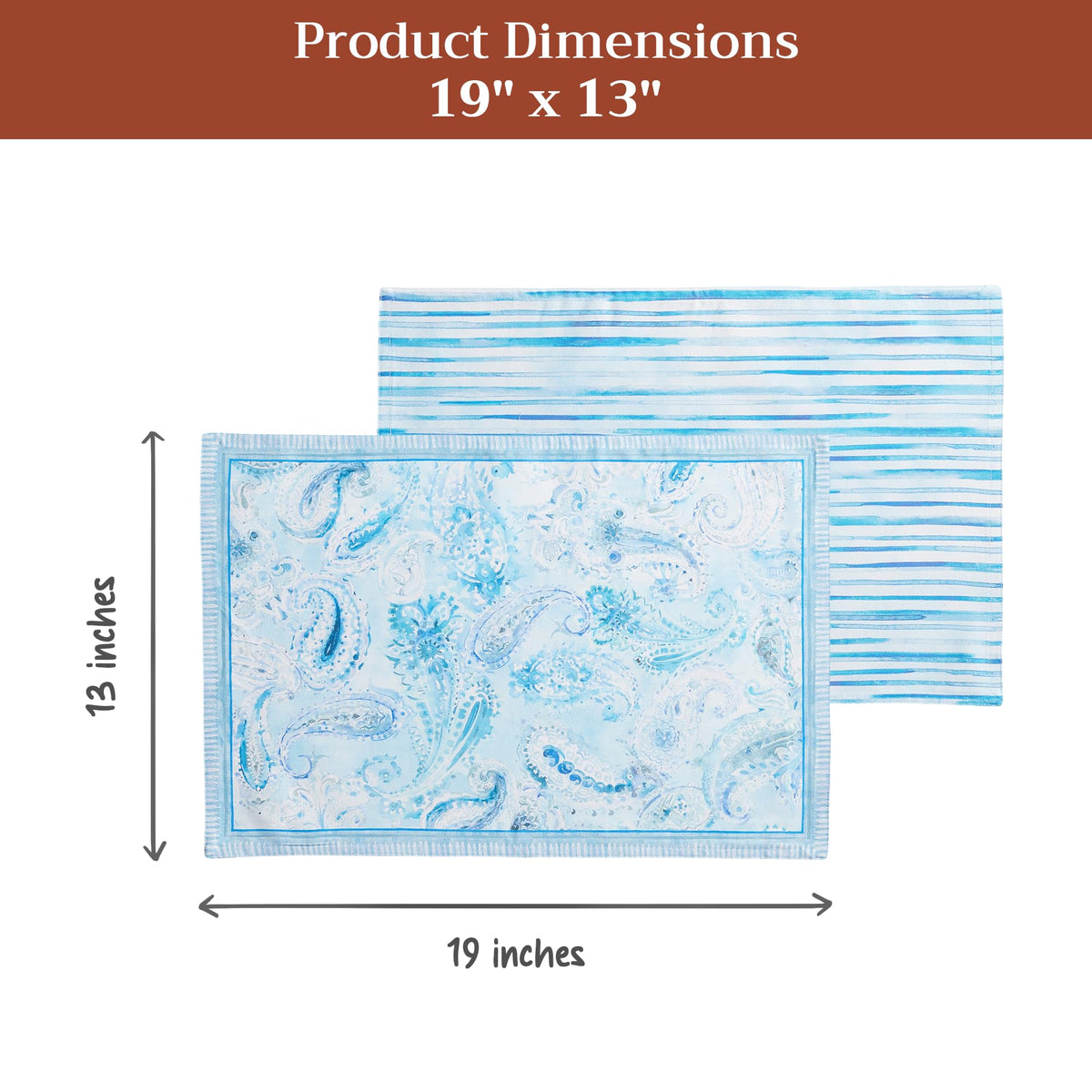 Placemats Set of 4 Reusable 100% Combed Cotton (047 - Paisley Blues / 13" X 19" (Pack of 4))