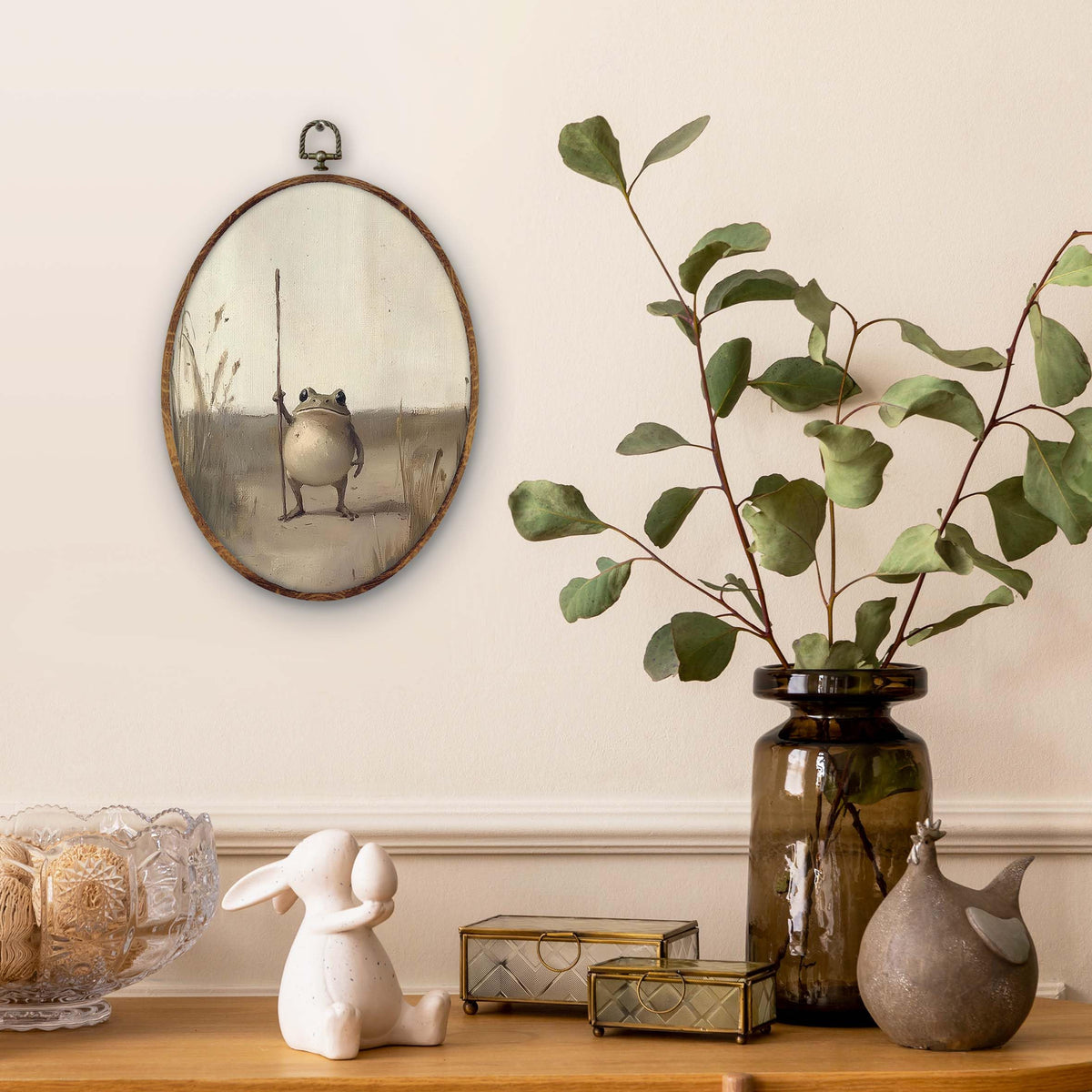 Vintage Moody Frog Oval Wall Art Decor (frog-4)