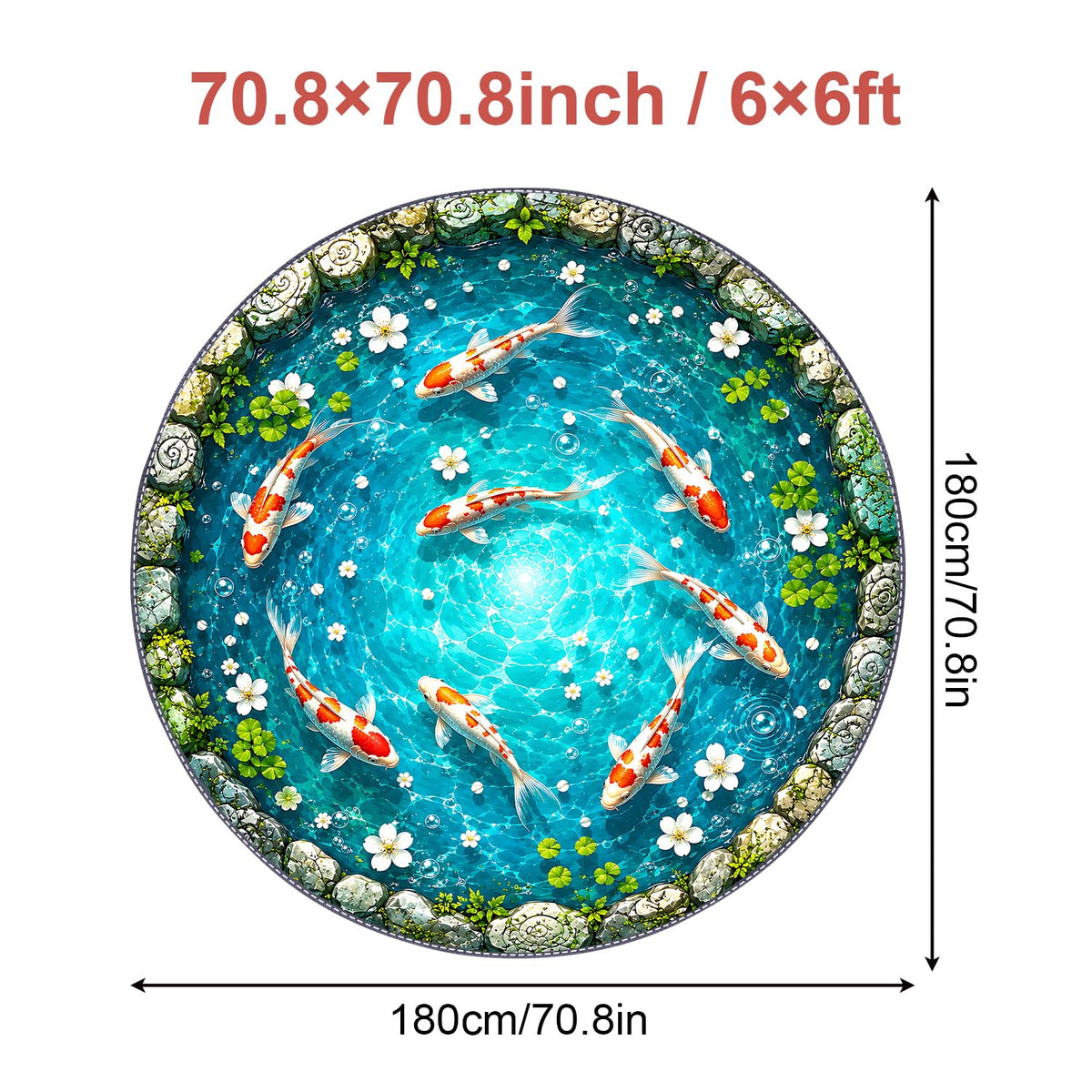 Realistic Koi Fish Round Area Rug 6ft (36 / 6' (Round))