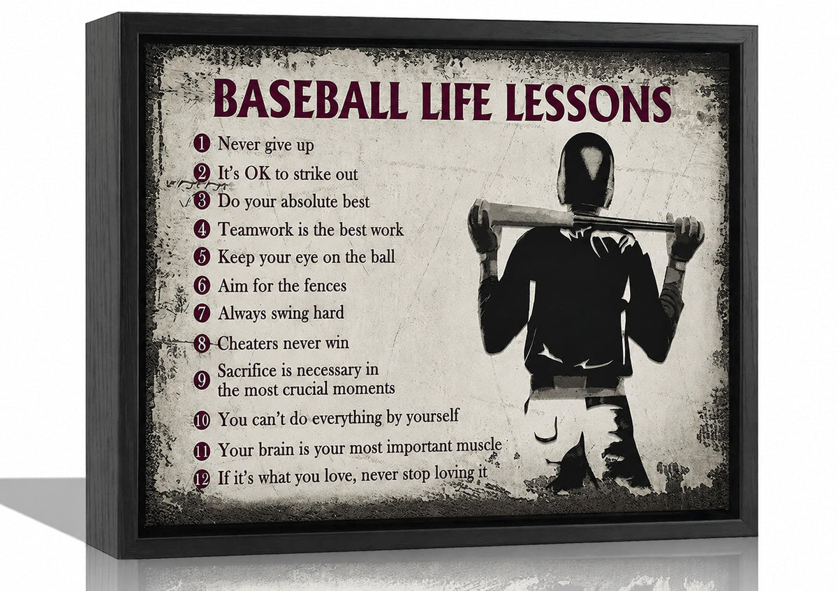 Black Framed Baseball Life Lessons Canvas Wall Art 16x24in (Baseball / 24"L x 16"W)