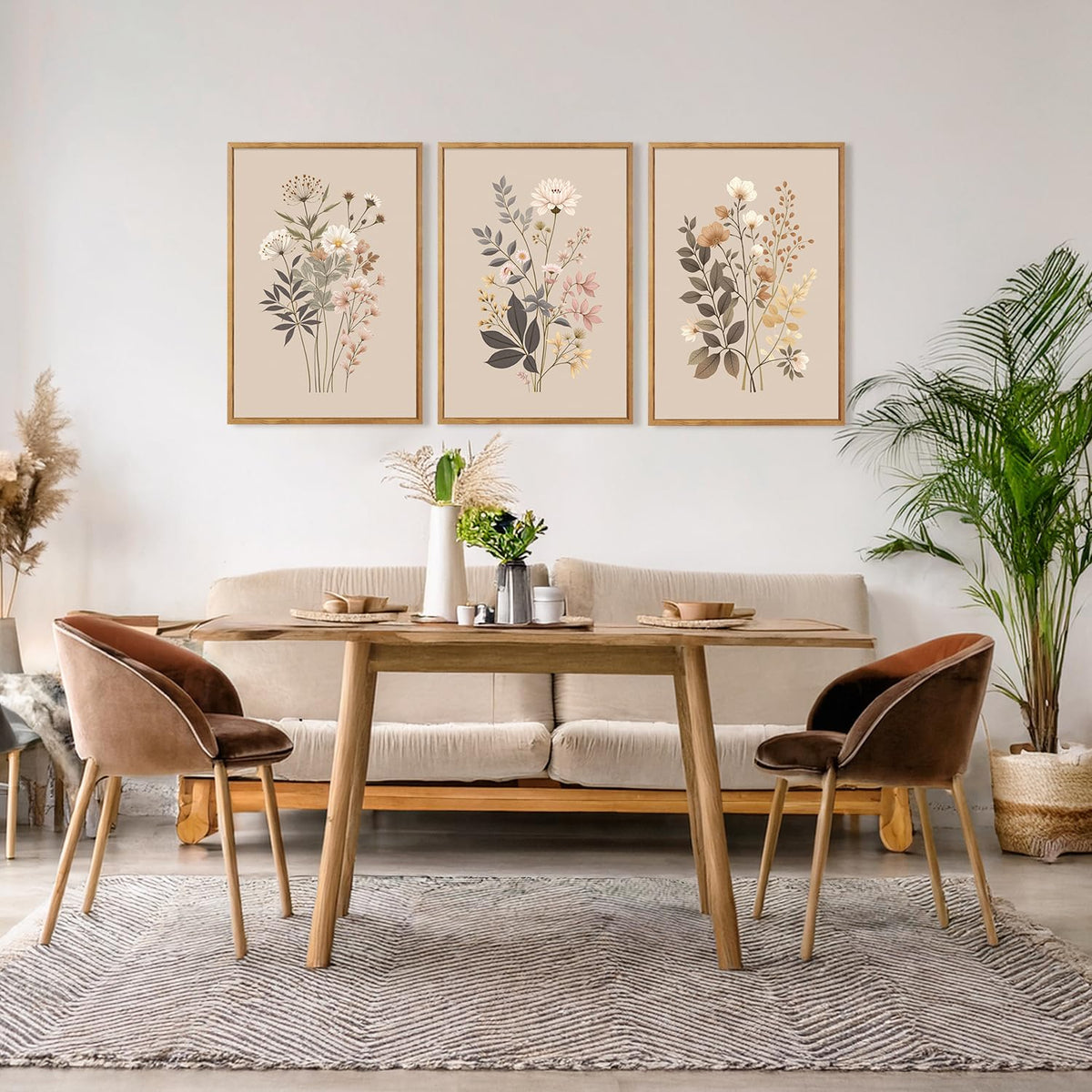Botanical Flower Framed Canvas Wall Art Set Of 3 (Floral wall art 3)