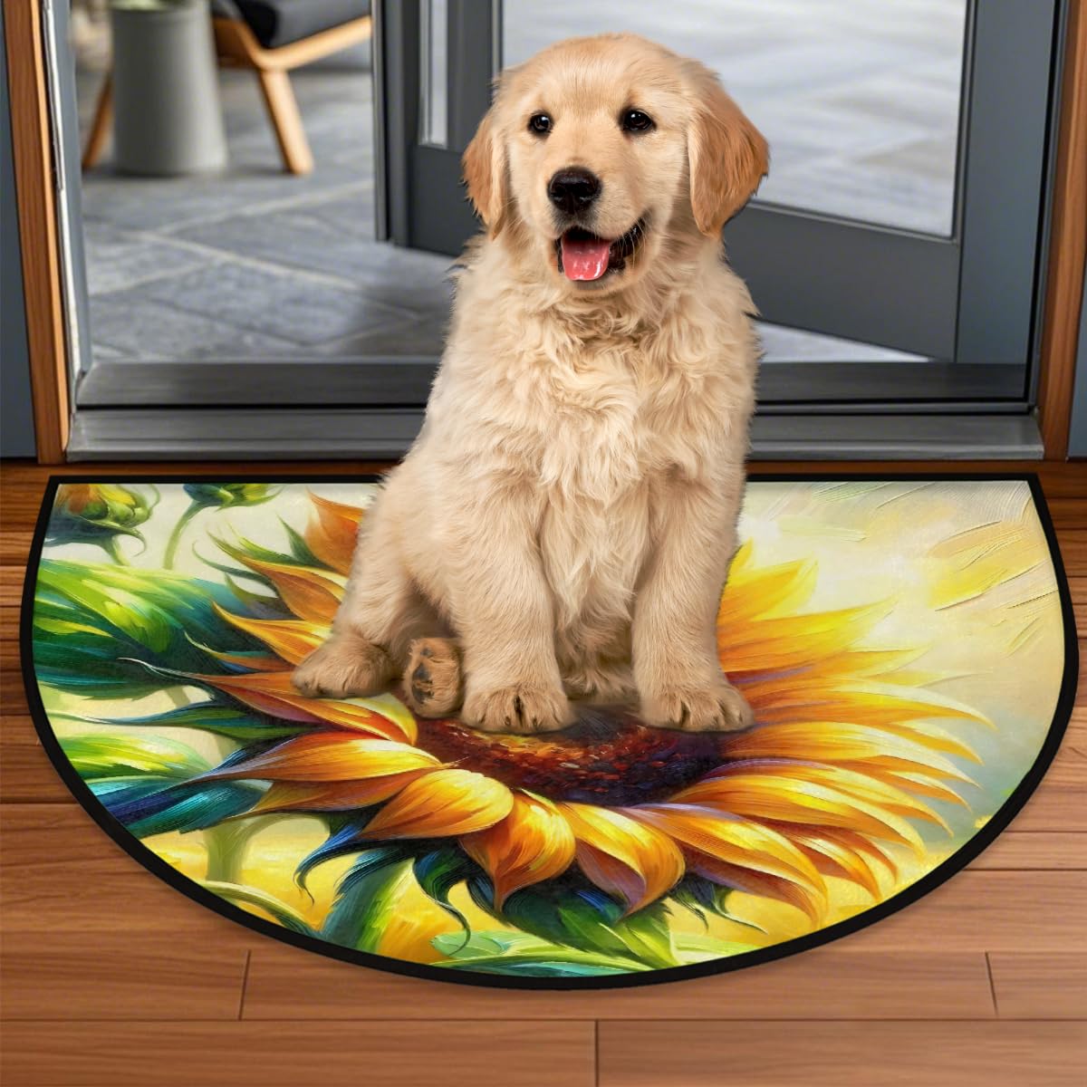 Sunflower Half Round Door Mat Non Slip Half Circle Rugs (D: Color 14)