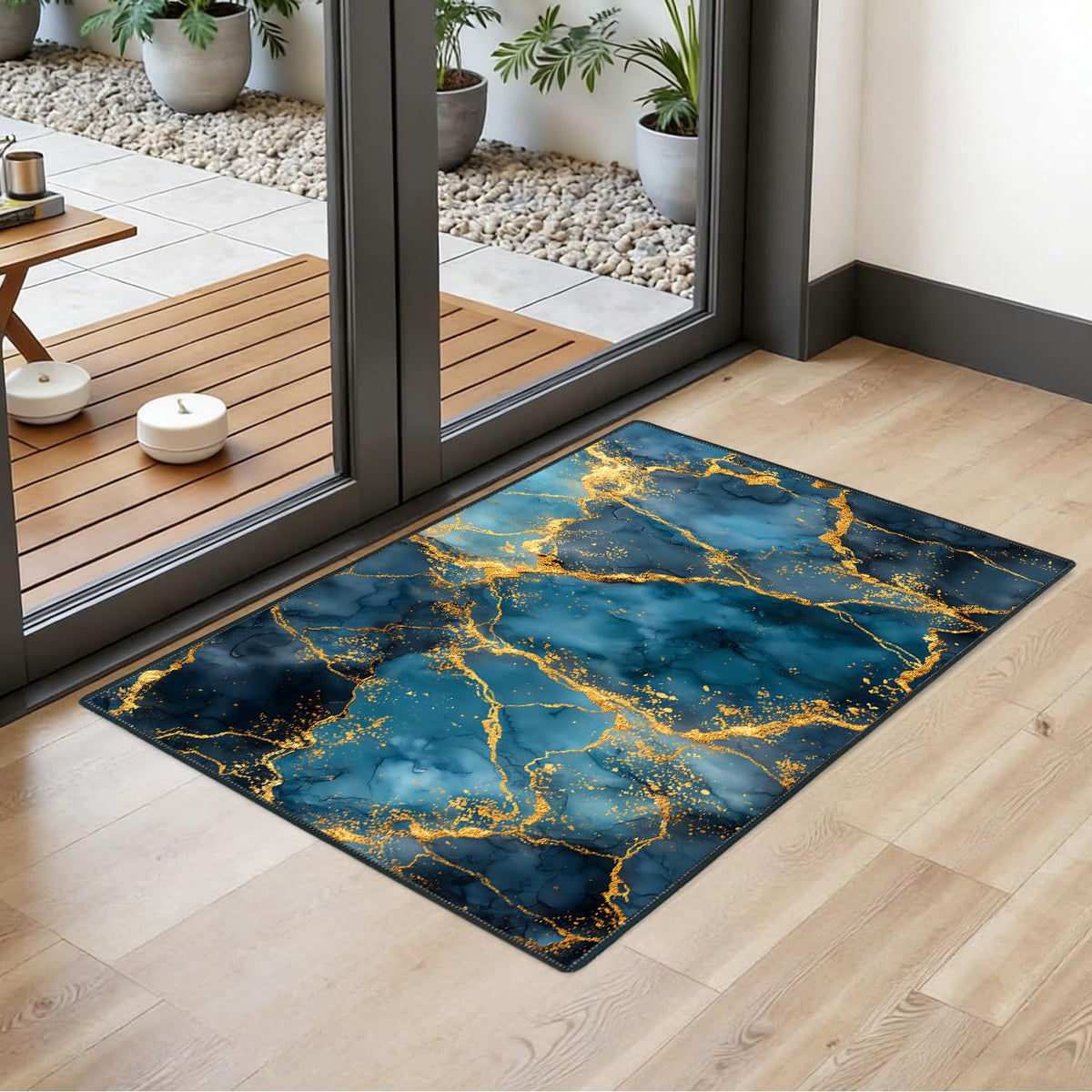 2x3FT Blue Gold Marble Area Rug (#4 / 2' x 3' (Rectangular))