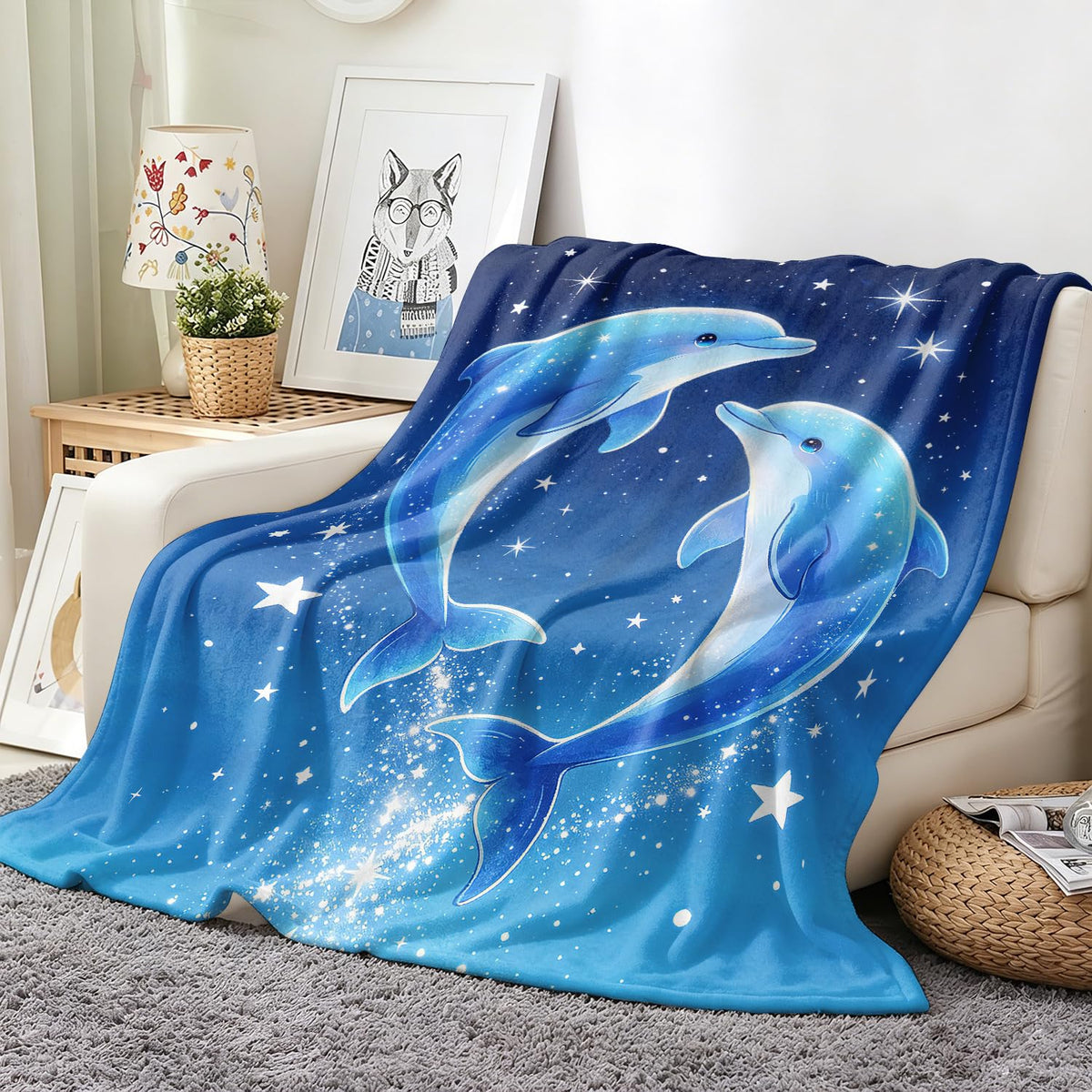 Dolphin Throw Blanket Dreamy Marine Life Soft Cozy Plush Flannel 60"X80" (Dolphin / 60"X80")