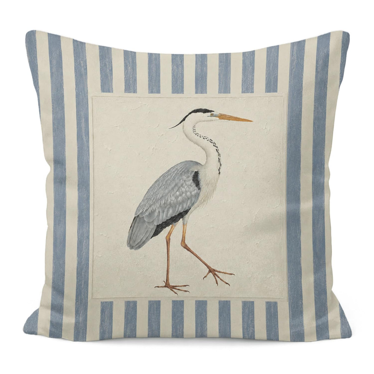 Great Blue Heron Striped Pillow Cover 18x18 (White-blue Heron Bird 18)