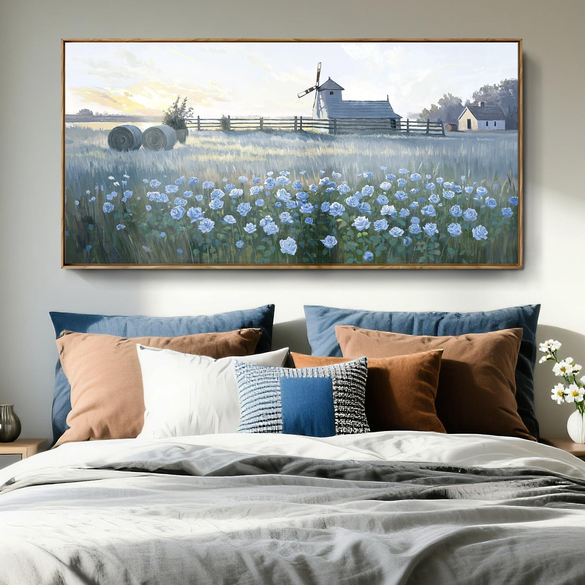 Large Framed Modern Canvas Wall Art (Farm Flower Wall Art / 48 x 24 inches)