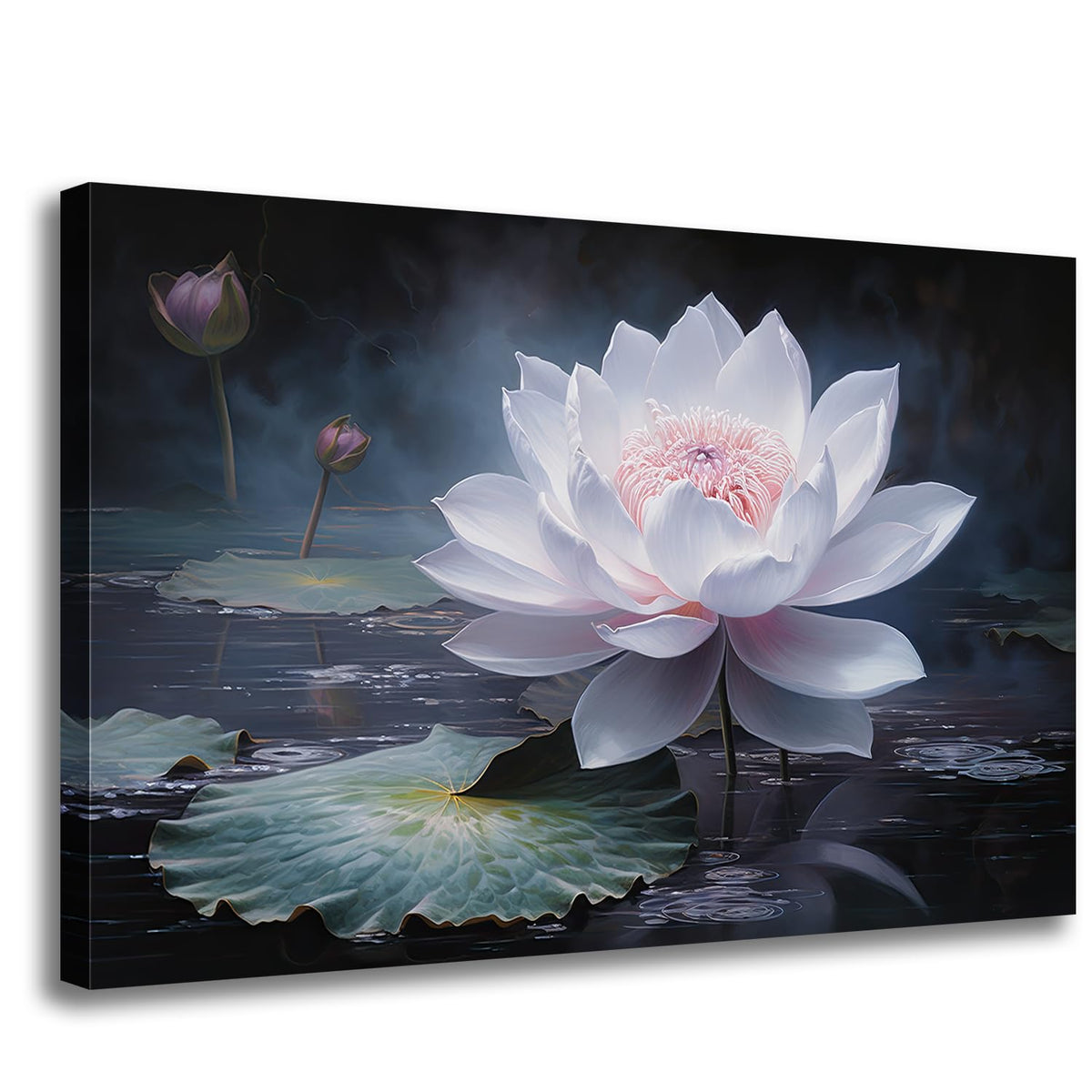 Lotu Flower Picture Wall Art Blossom Lotus Canvas Print Artwork Poster For Home Living Room Bedroom Decoration Ready to Hang (Lotus 06 / 24"L x 16"W)