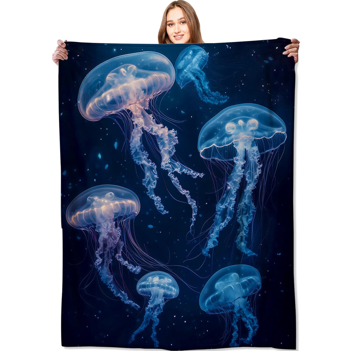 Glowing Jellyfish Blanket Ethereal Underwater Marine Life Throw Blankets (60x80in / Jellyfish)